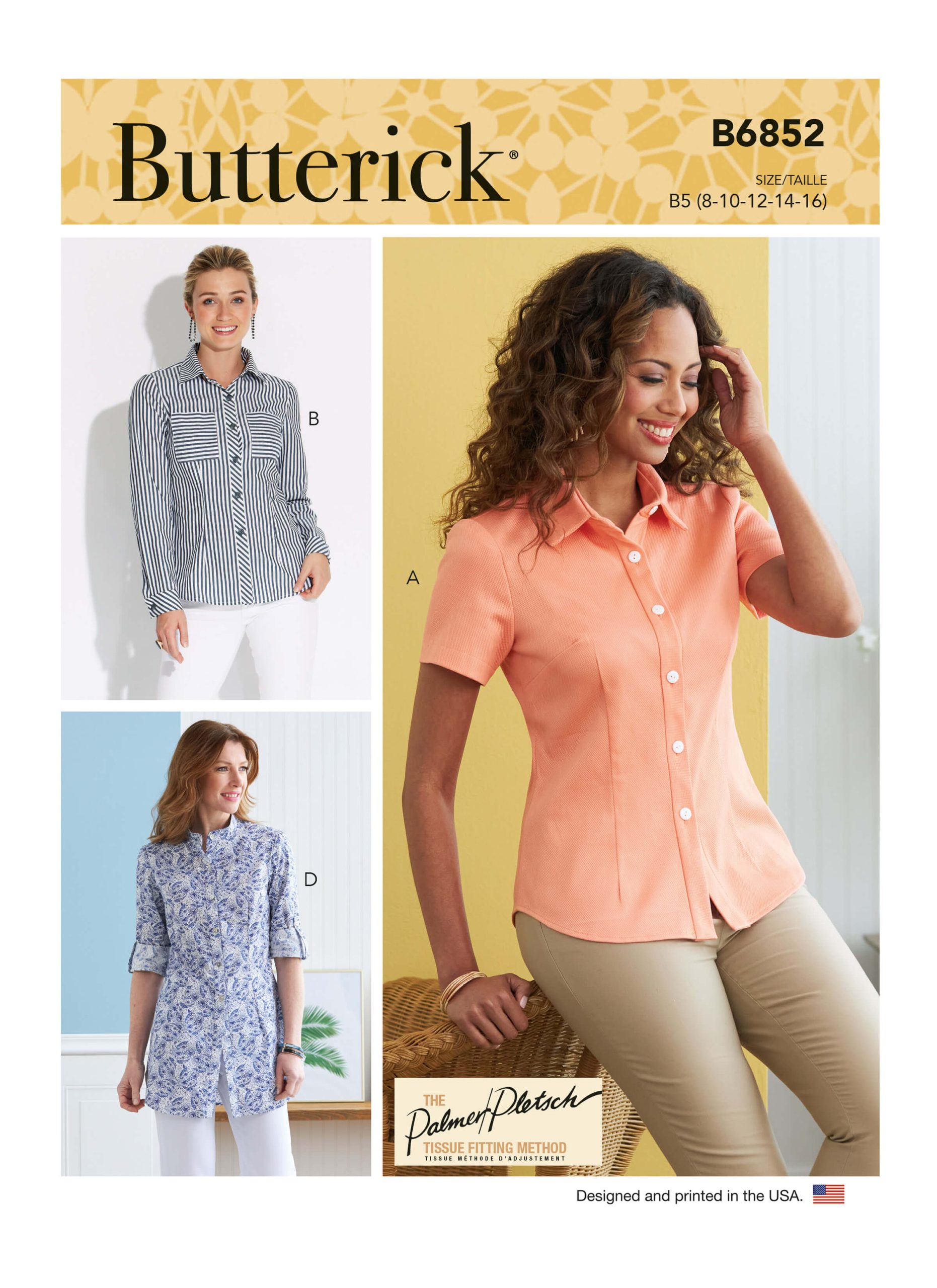 Butterick Sewing Pattern B6852 Misses' Button-Down Shirts With Collar, Sleeve & Hem Variations Palmer/Pletsch