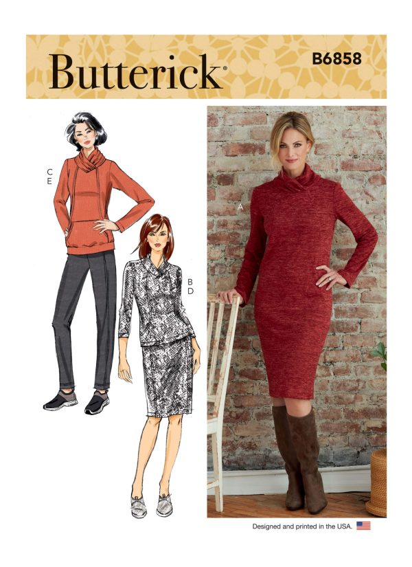 Butterick Sewing Pattern B6858 Misses' Knit Dress, Tops, Skirt and Trousers