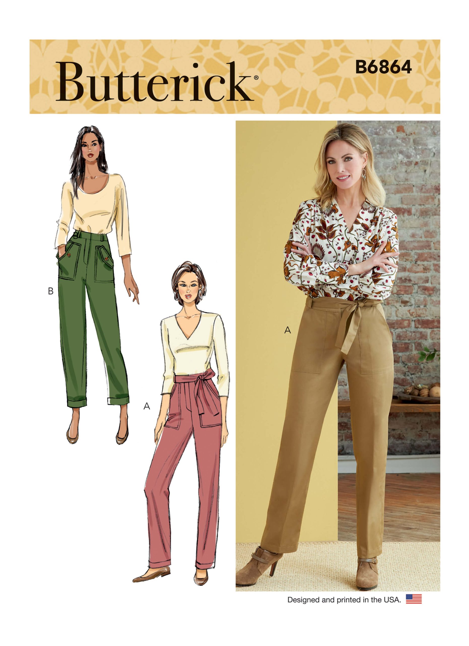 Butterick Sewing Pattern B6864 Misses' Trousers and Sash