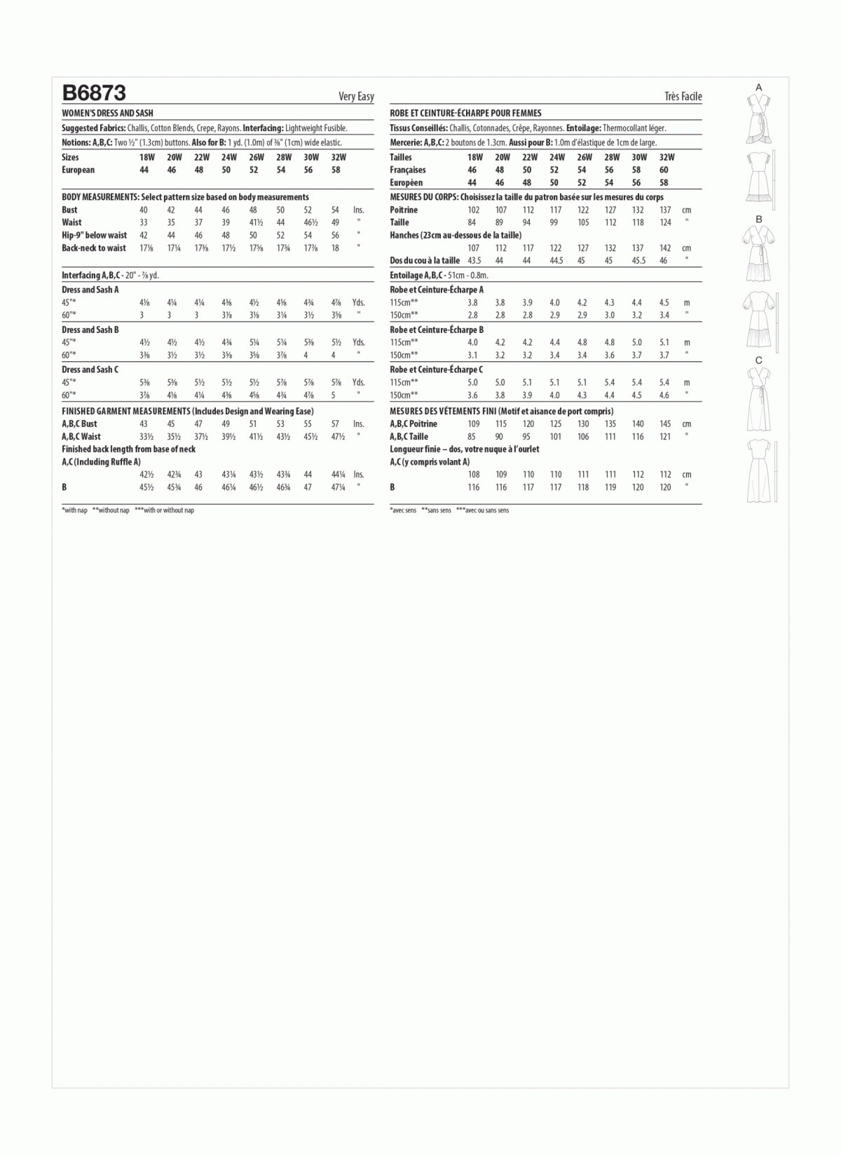 Butterick Sewing Pattern B6873 Women's Dress and Sash