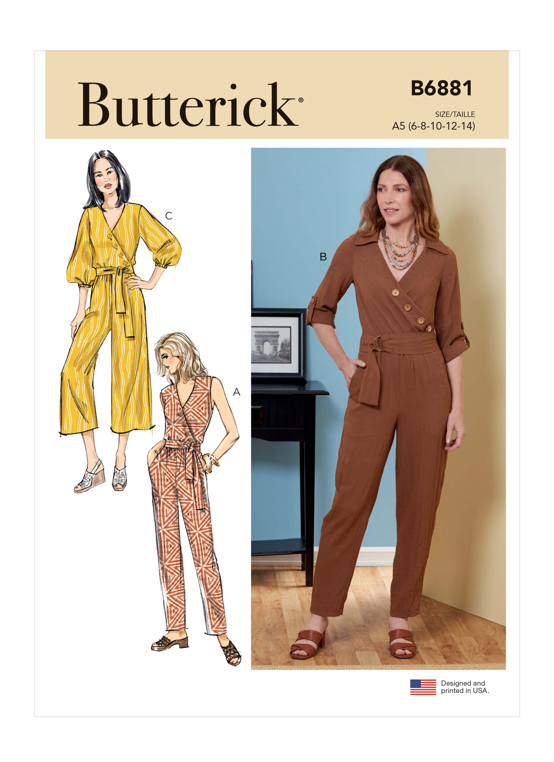 Butterick Sewing Pattern B6881 Misses' Jumpsuit, Sash and Belt