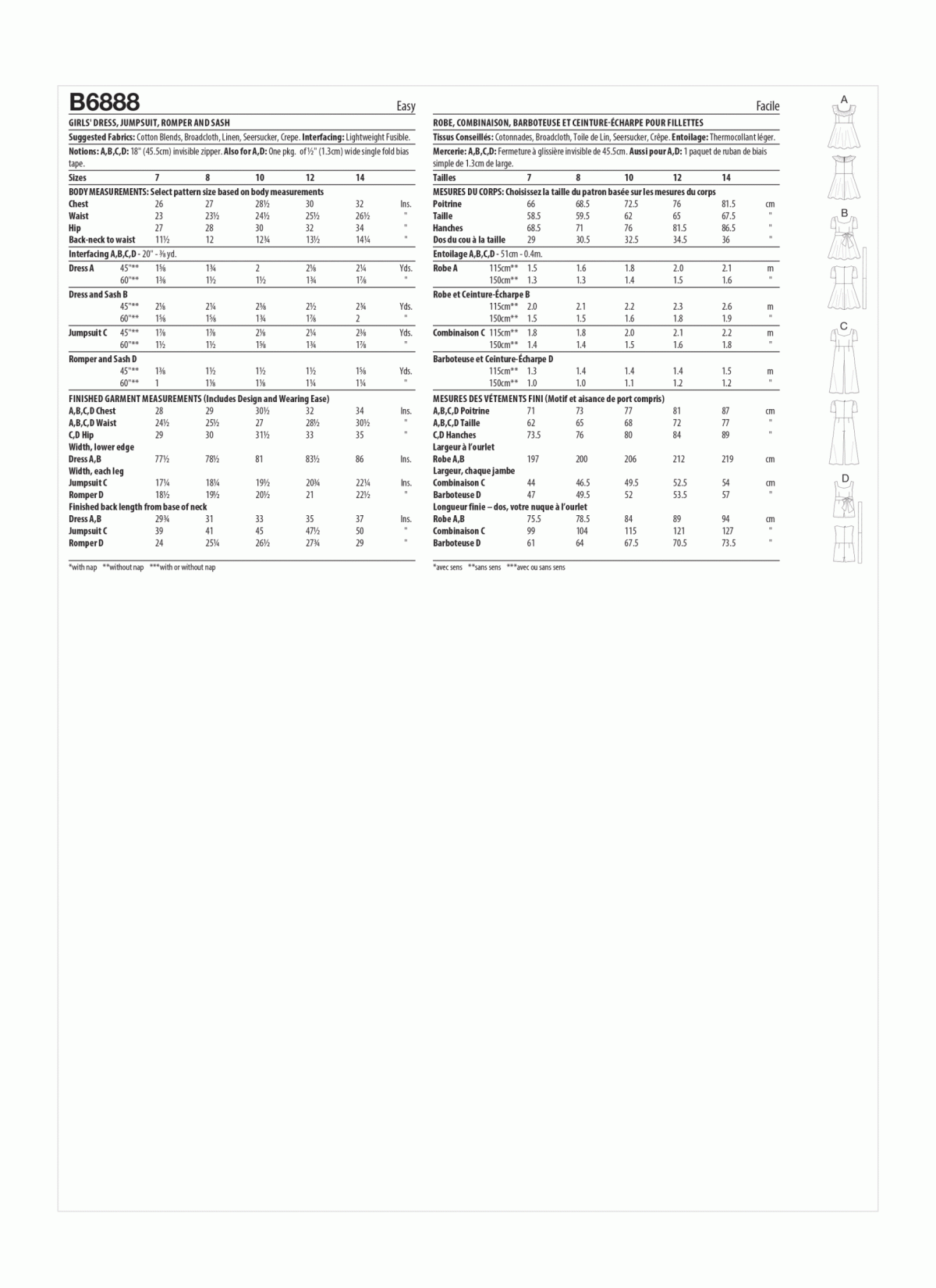 Butterick Sewing Pattern B6888 Girls' Dress, Jumpsuit, Romper and Sash