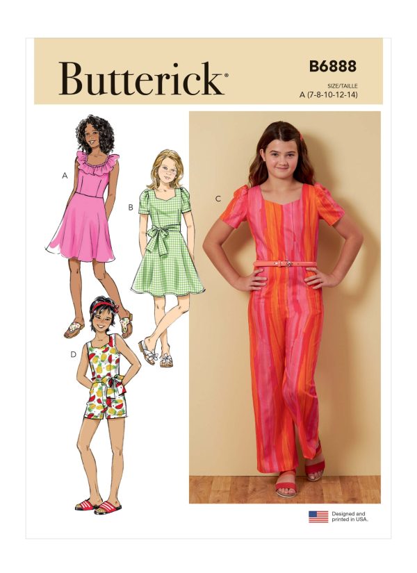 Butterick Sewing Pattern B6888 Girls' Dress, Jumpsuit, Romper and Sash