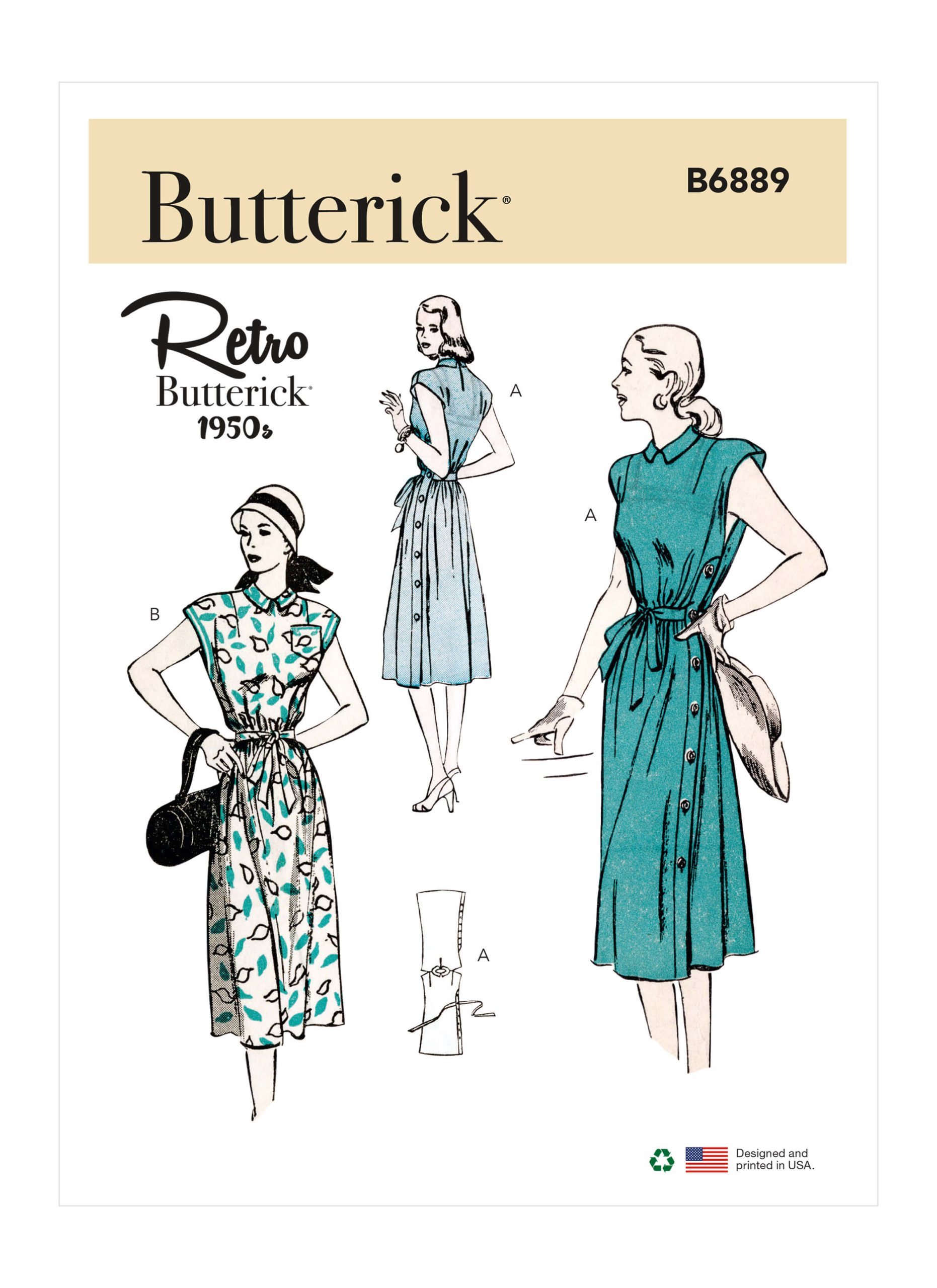 Butterick Sewing Pattern B6889 Misses' Retro 1950s Side-Buttoning Dress