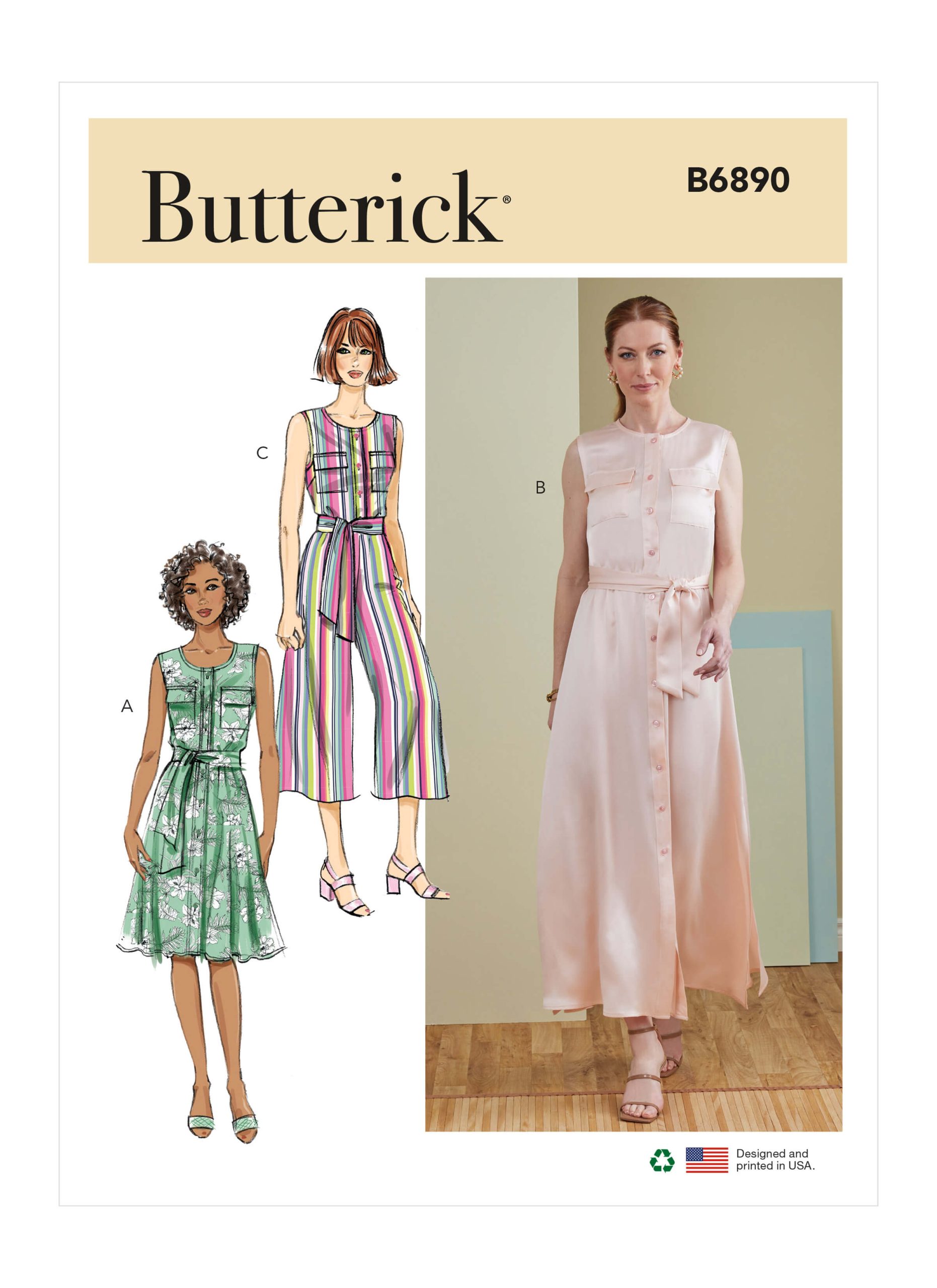 Butterick Sewing Pattern B6890 Misses' Dress, Jumpsuit and Sash