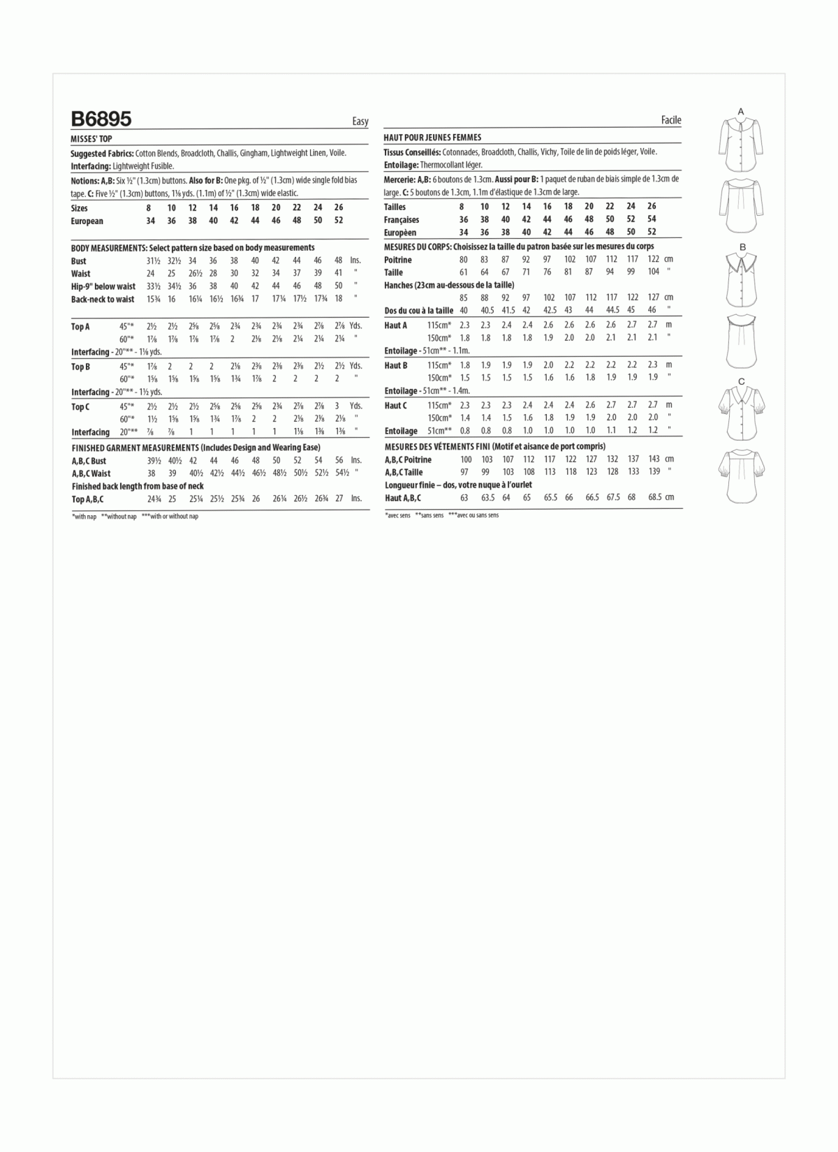 Butterick Sewing Pattern B6895 Misses' Top