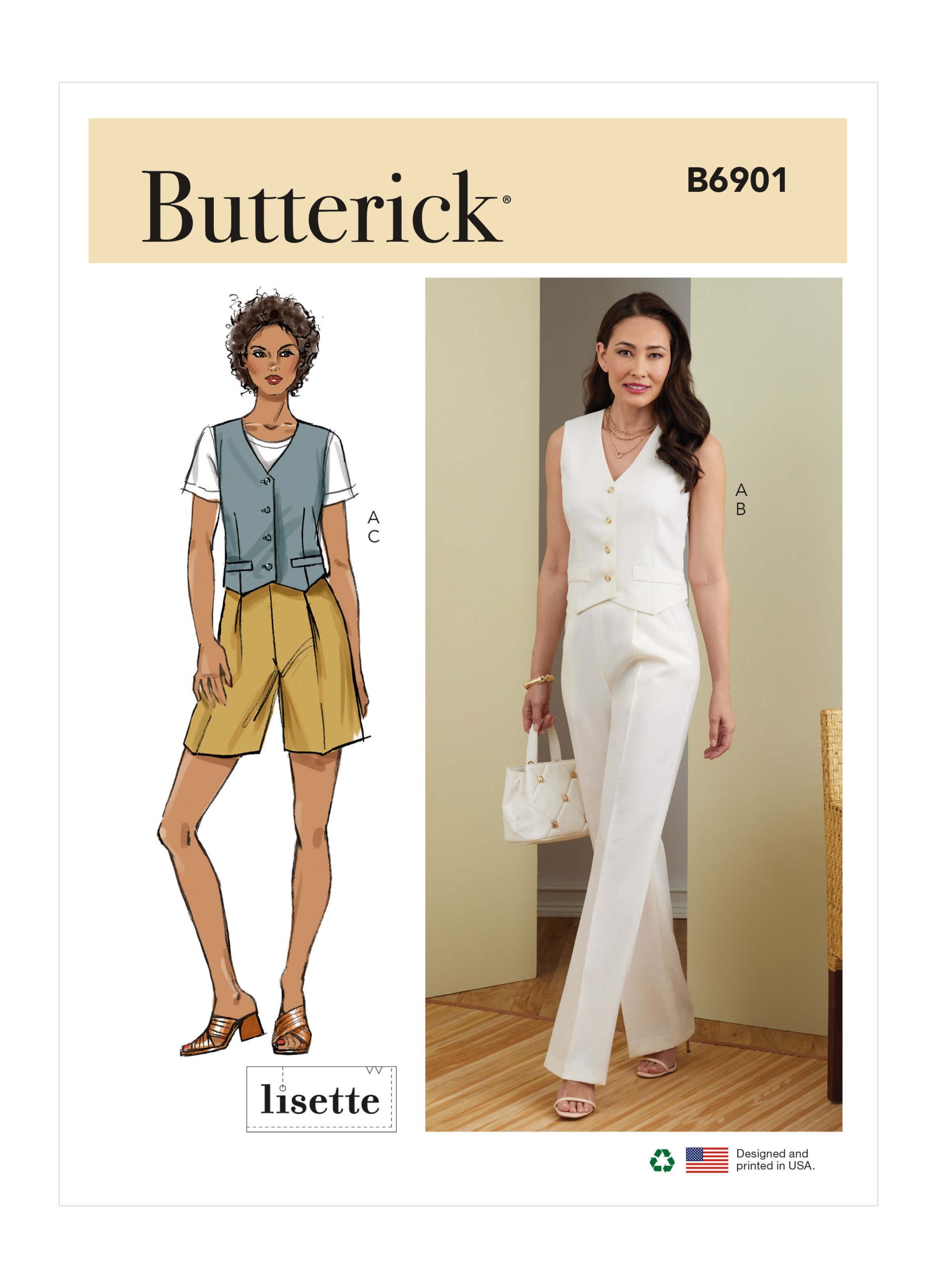 Butterick Sewing Pattern B6901 Lisette Misses' Waistcoat, Trousers and Shorts.