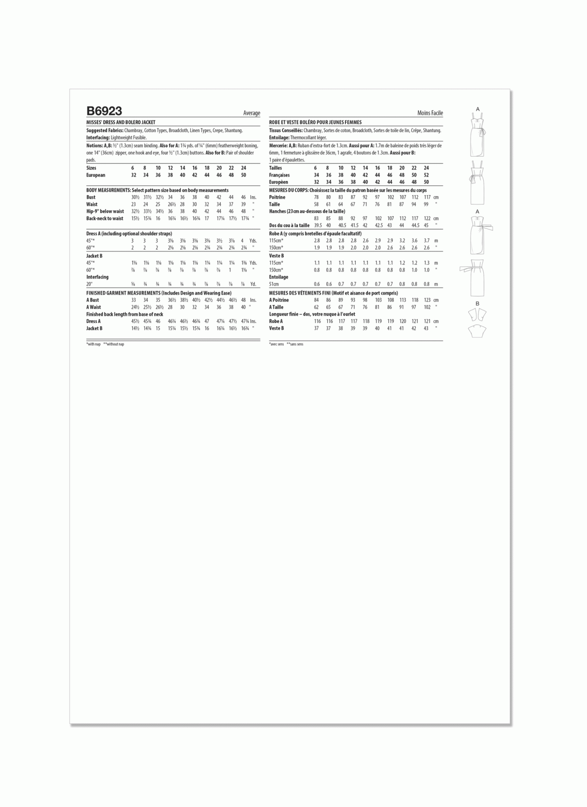 Butterick Sewing Pattern B6923 Misses' Dress and Bolero Jacket