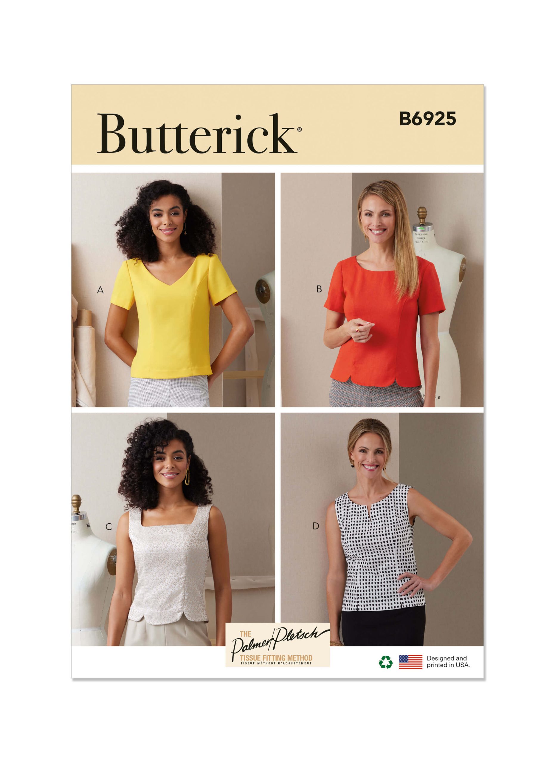 Butterick Sewing Pattern B6925 Misses' Tops By Palmer/Pletsch
