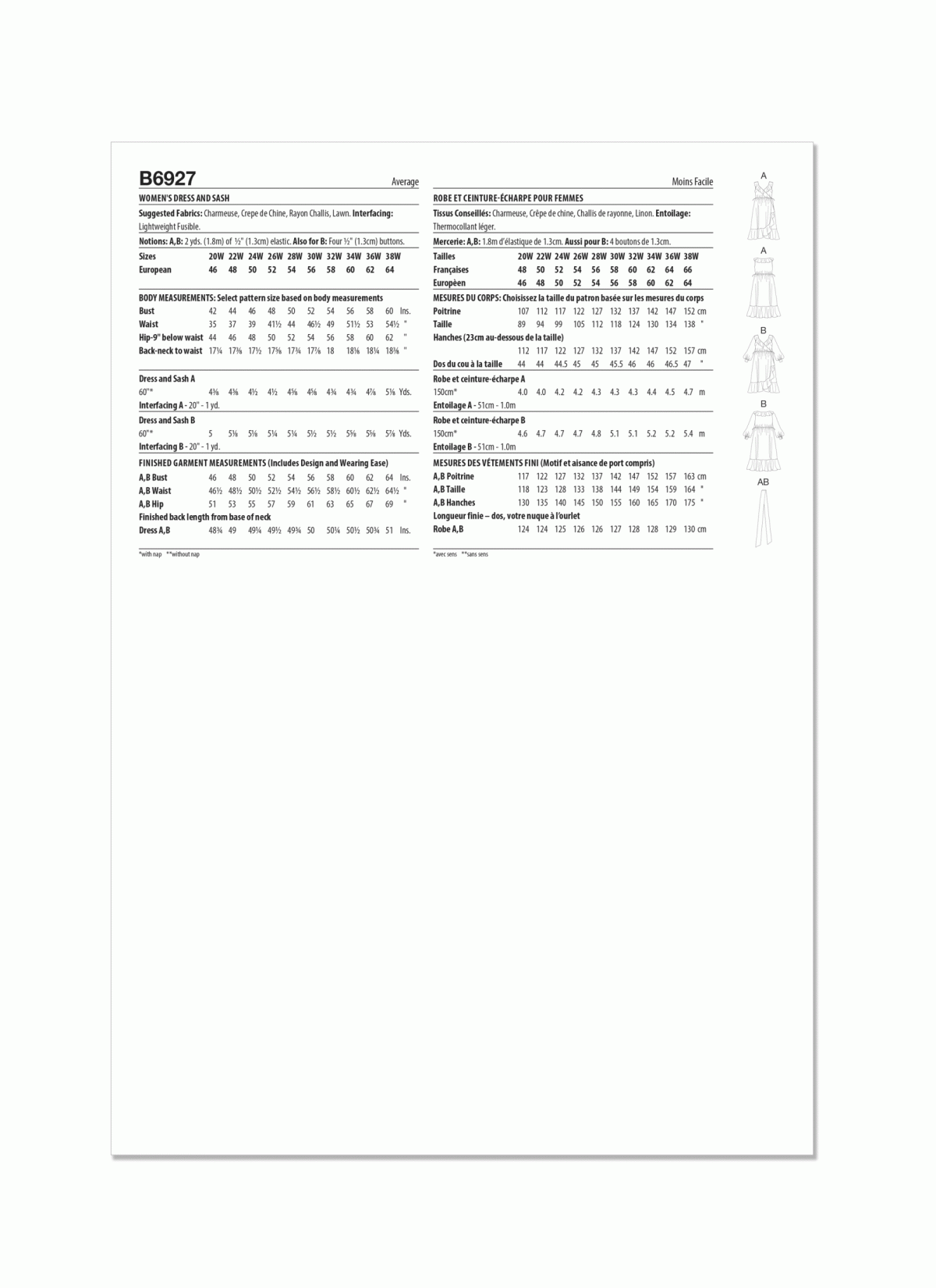 Butterick Sewing Pattern B6927 Women's Dress and Sash