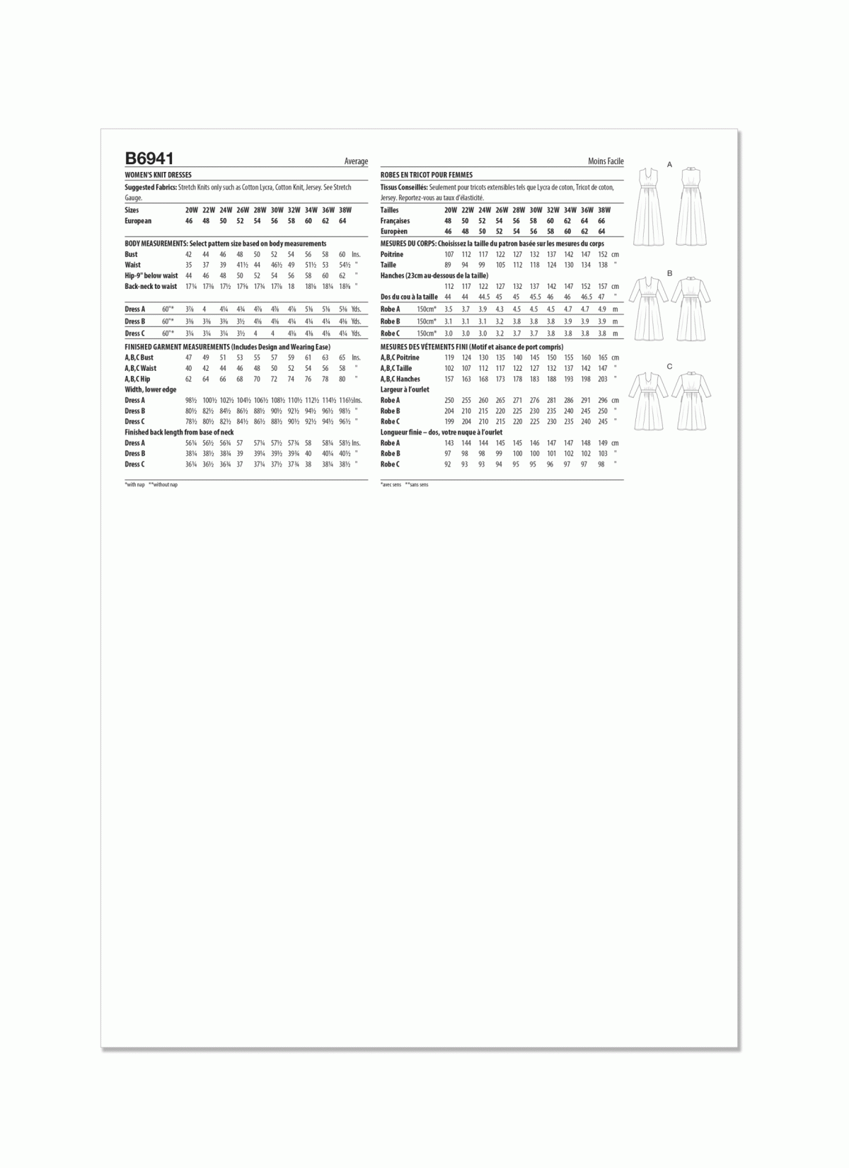 Butterick Sewing Pattern B6941 Women's Knit Dresses by Palmer/Pletsch