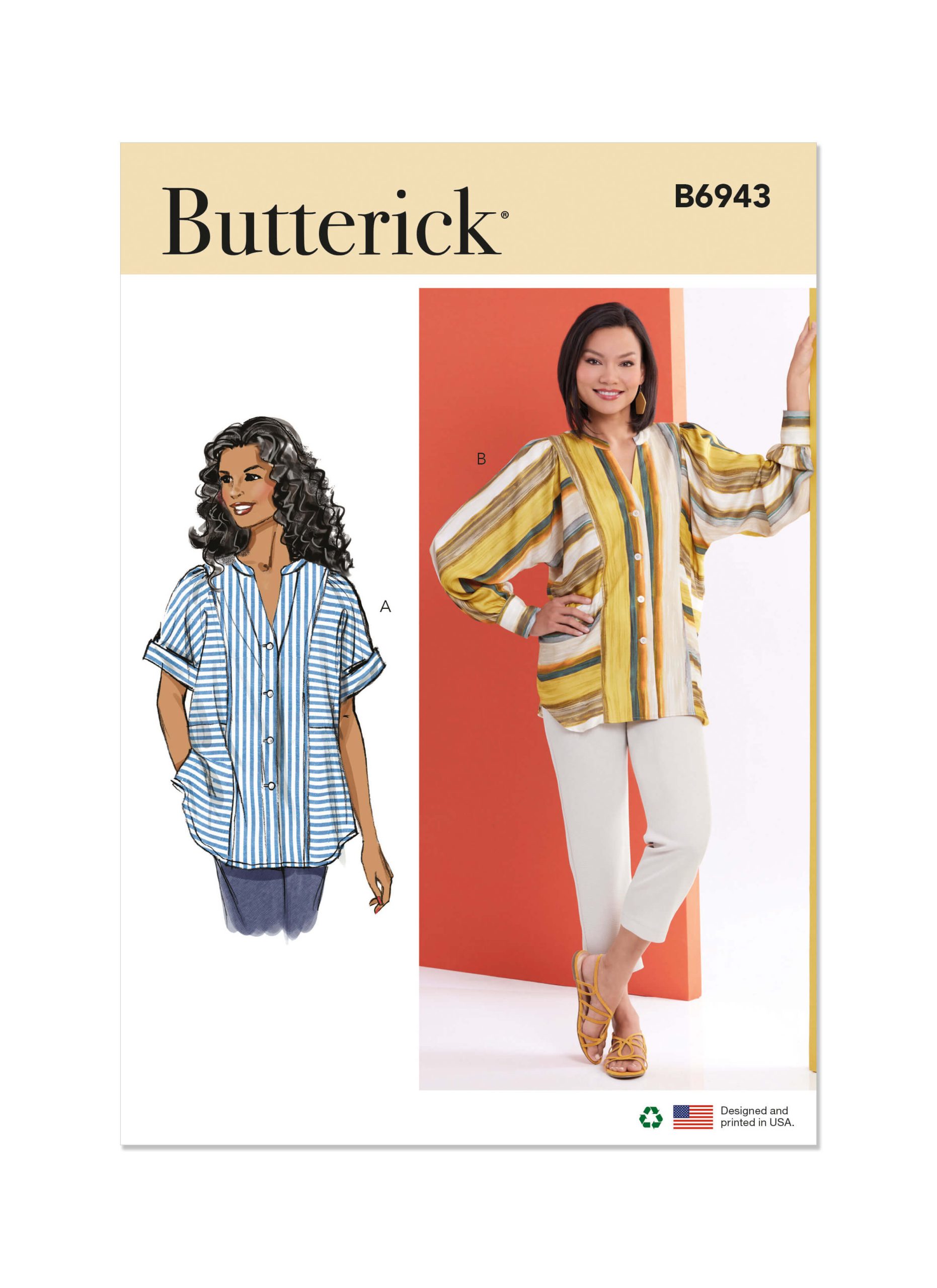 Butterick Sewing Pattern B6943 Misses' Top with Short or Long Sleeves