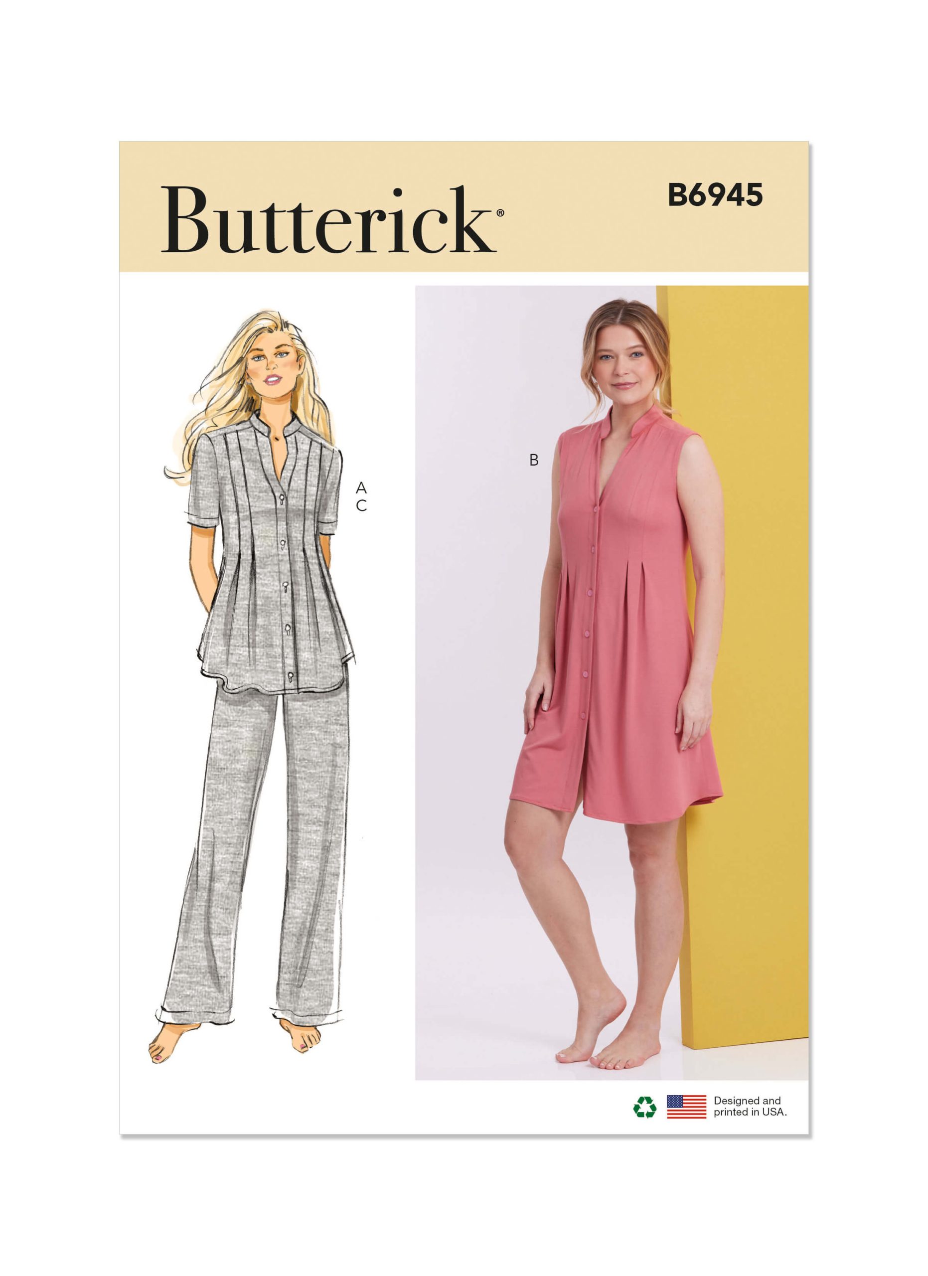 Butterick Sewing Pattern B6945 Misses' Knit Lounge Top, Dress and Trousers