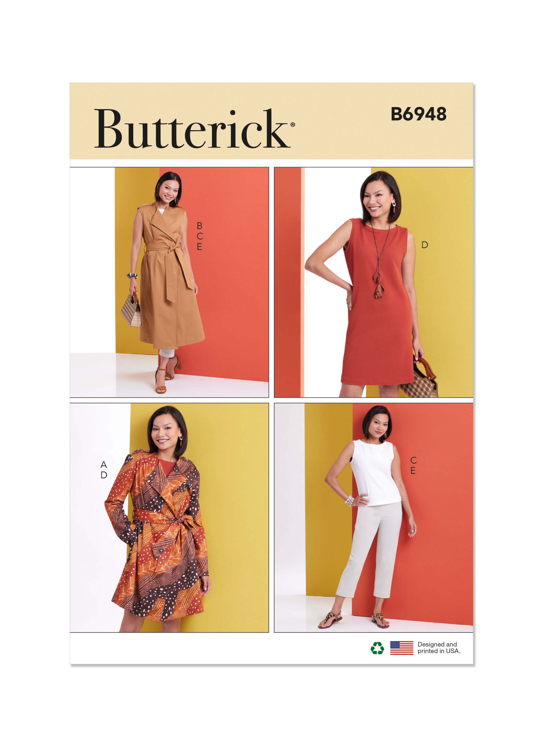 Butterick Sewing Pattern B6948 Misses' Jacket and Waistcoat with Belt, Top, Dress and Trousers