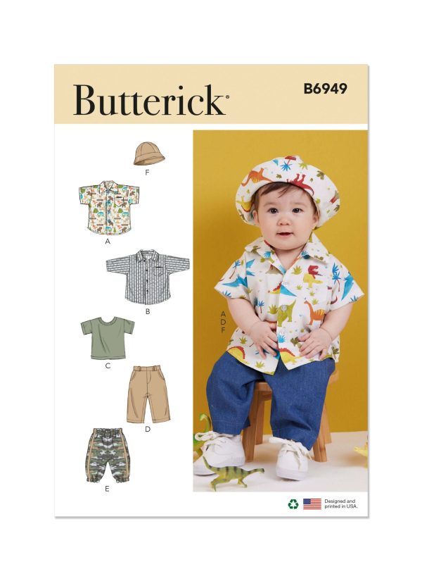 Butterick Sewing Pattern B6949 Babies' Shirts, T-Shirt, Trousers and Hat