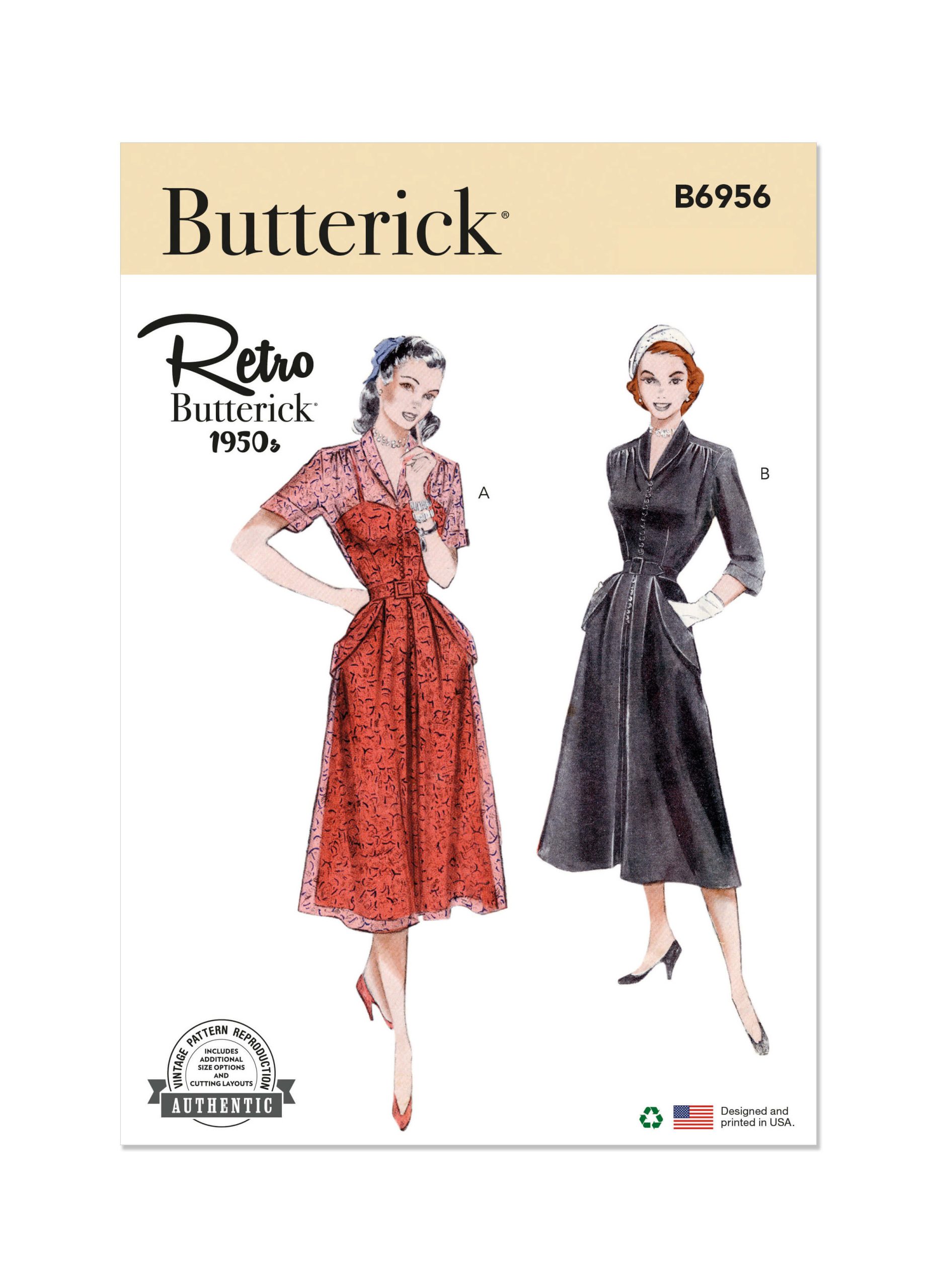 Butterick Sewing Pattern B6956 Misses' Vintage Dress with Sleeve Variations