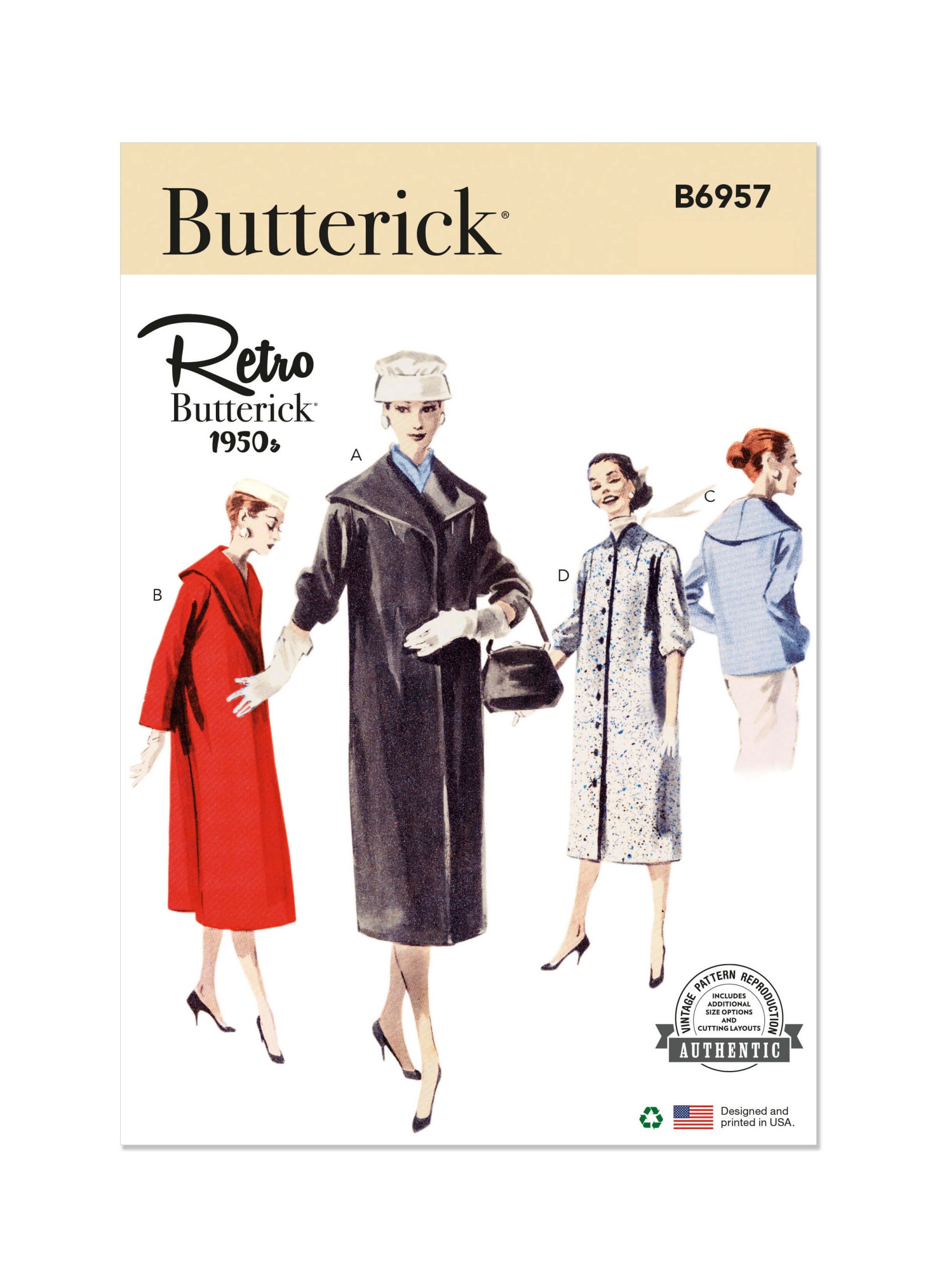 Butterick Sewing Pattern B6957 Misses' Vintage Coats