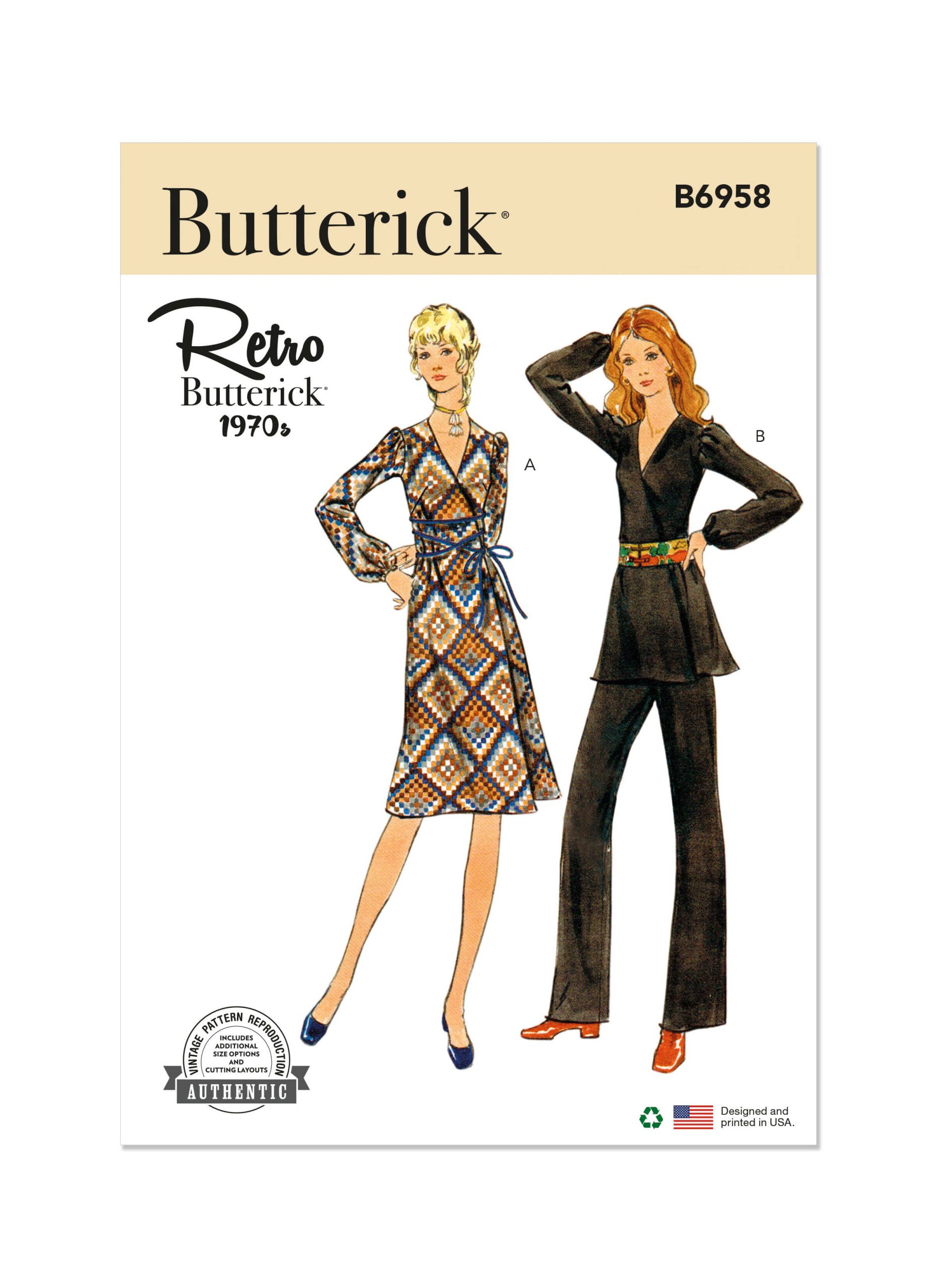 Butterick Sewing Pattern B6958 Misses' Vintage Dress, Tunic and Trousers