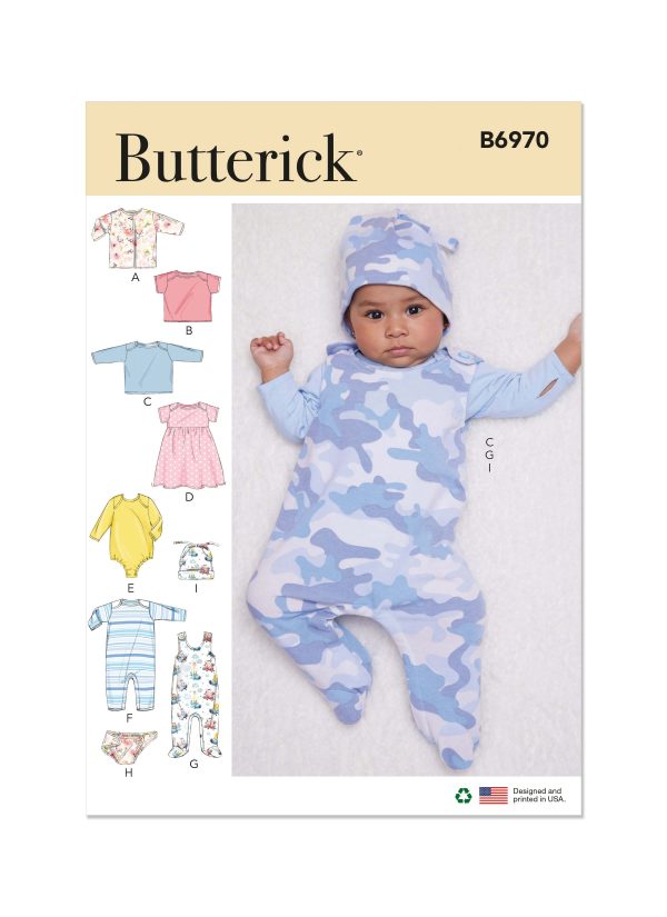 Butterick Sewing Pattern B6970 Infants' Jacket, Tops, Dress, Rompers, Nappy Pants and Hat