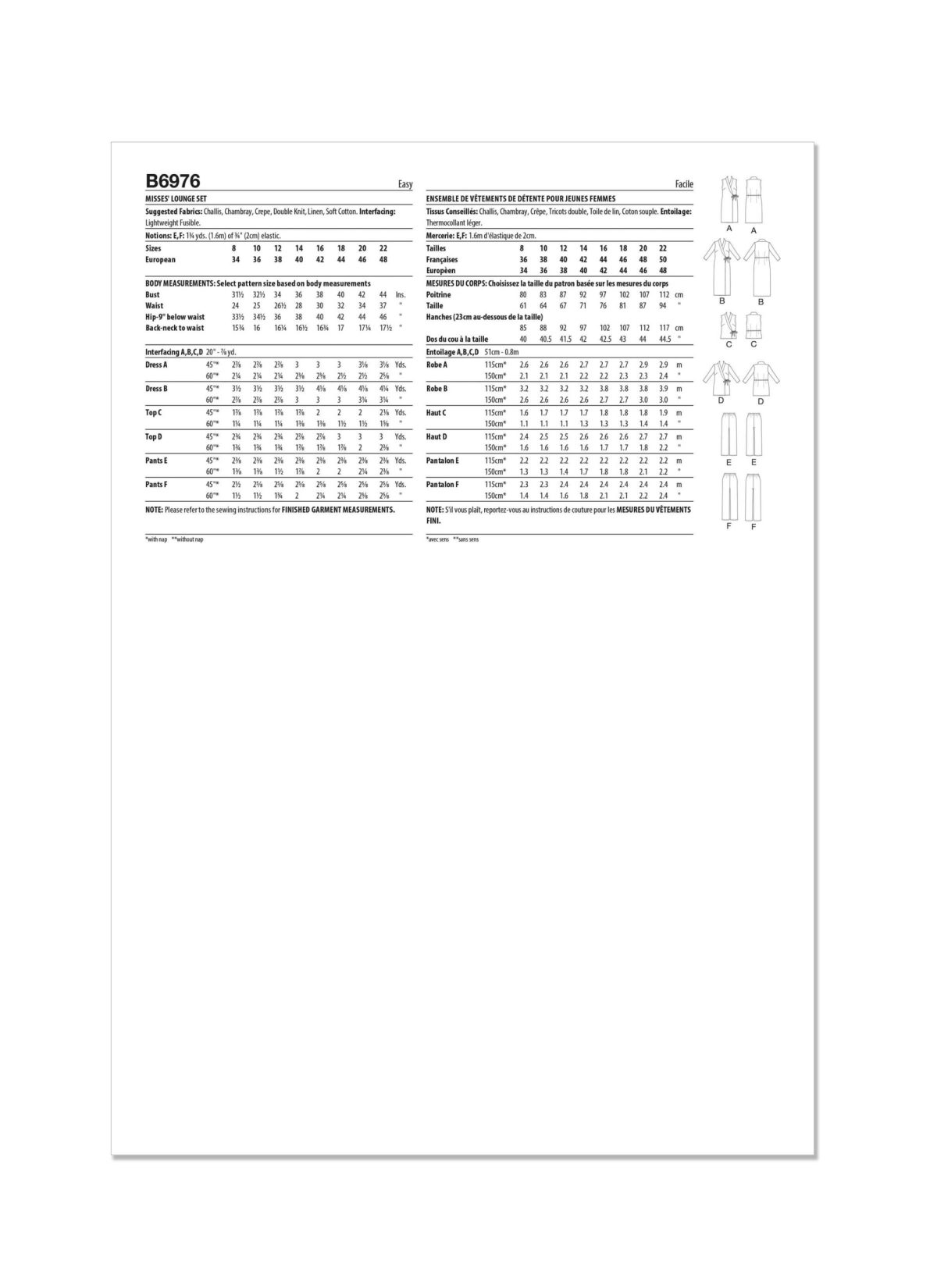 Butterick Sewing Pattern B6976 Misses' Lounge Set by Palmer/Pletsch