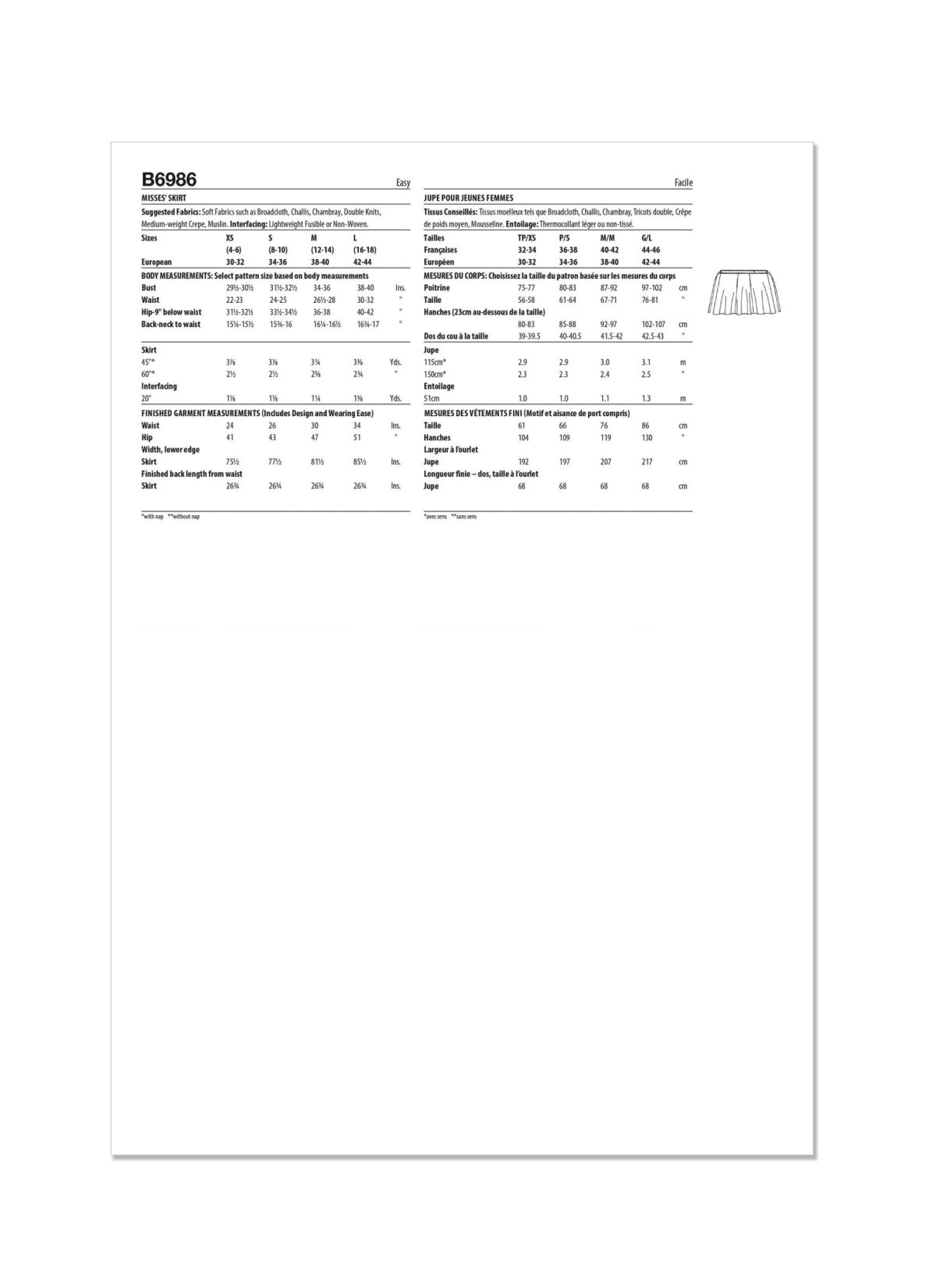 Butterick Sewing Pattern B6986 Misses' Skirt