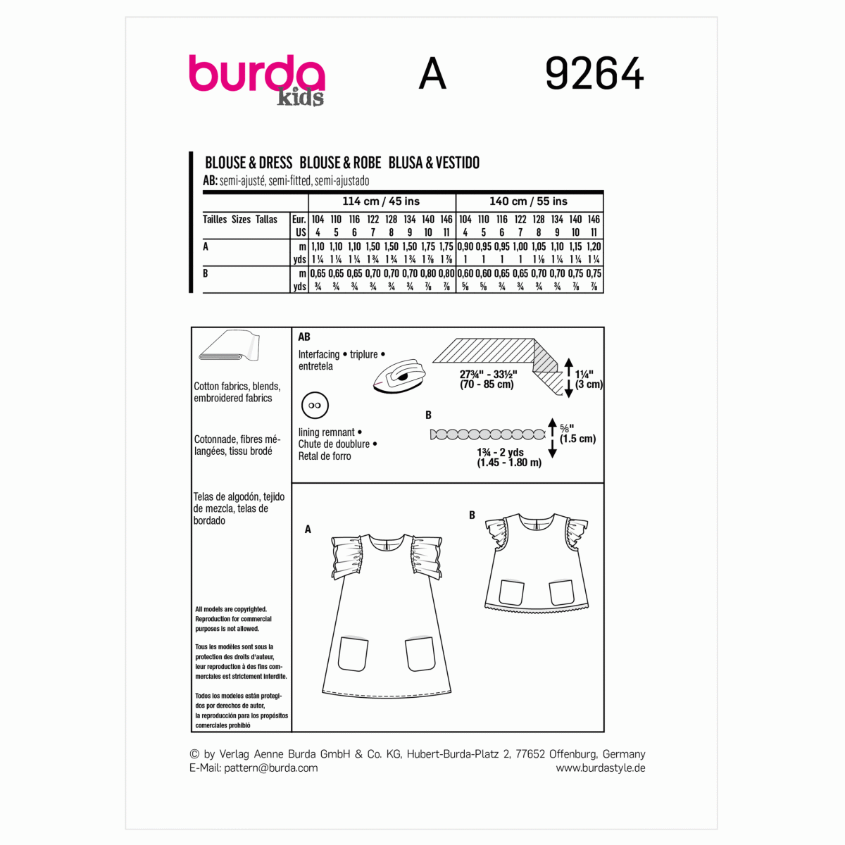Burda Style Pattern 9264 Children's Dress and Blouse
