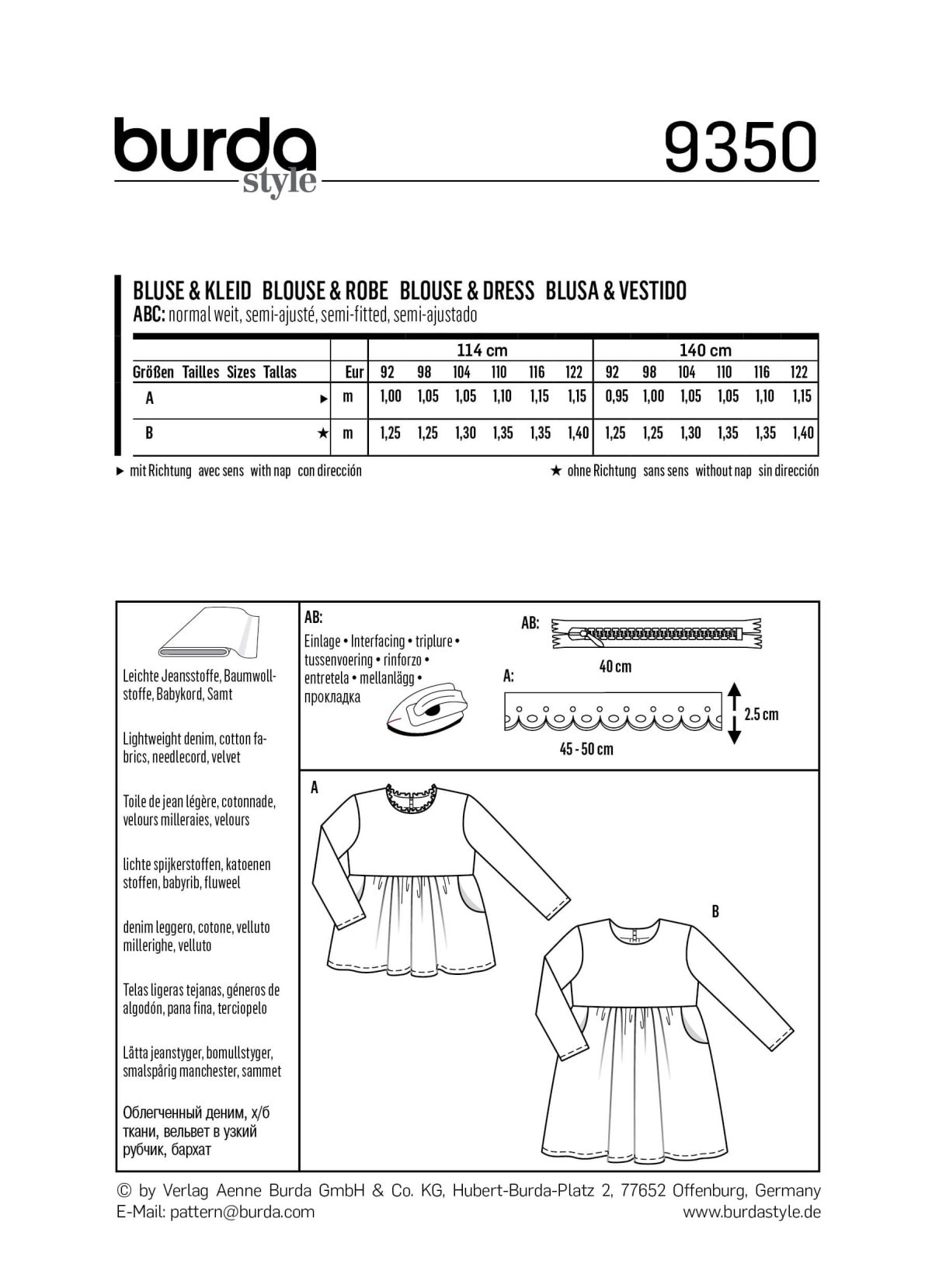 Burda Style Pattern B9350 Child's Dresses