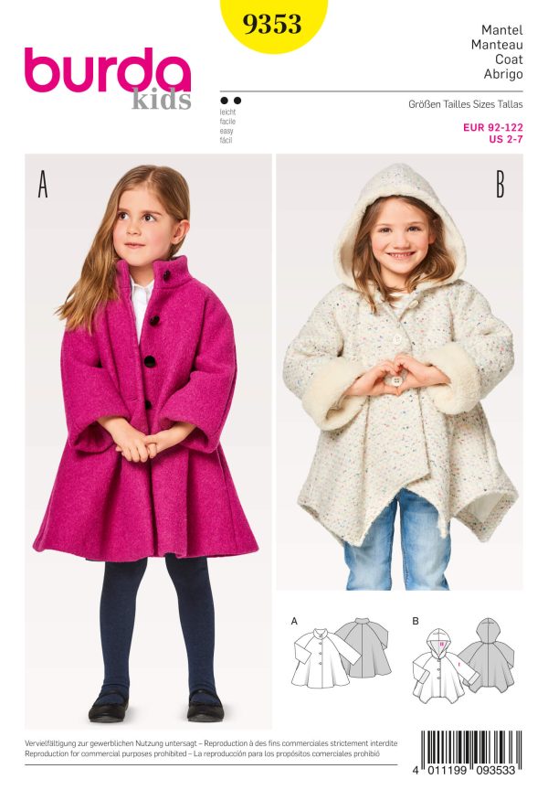 Burda Style Pattern B9353 Child's A-Line Coat