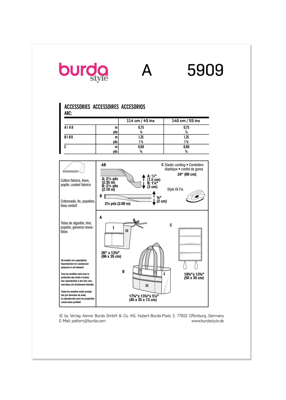 Burda Style Pattern 5909 Accessories