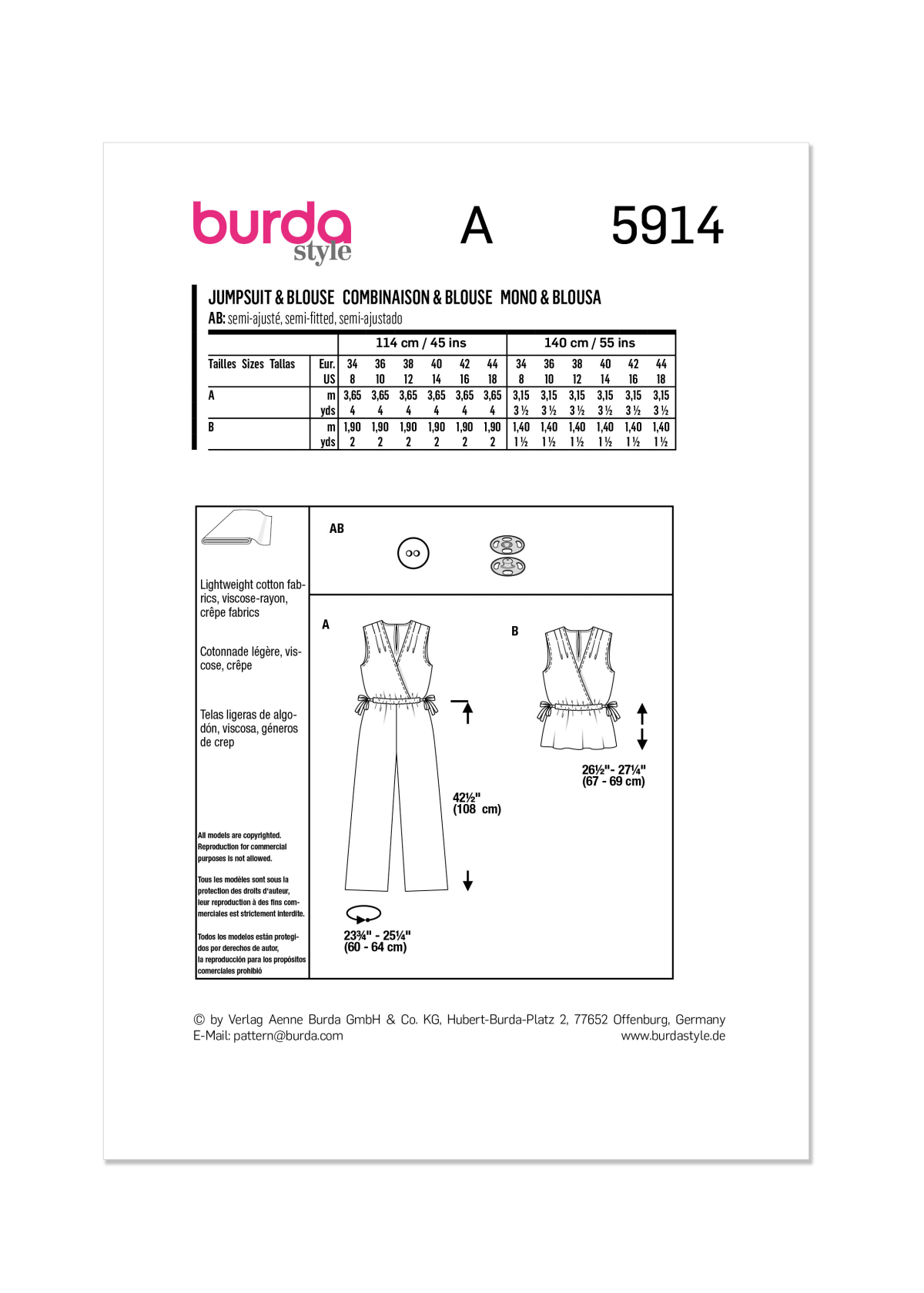 Burda Style Pattern 5914 Misses' Jumpsuit and Top
