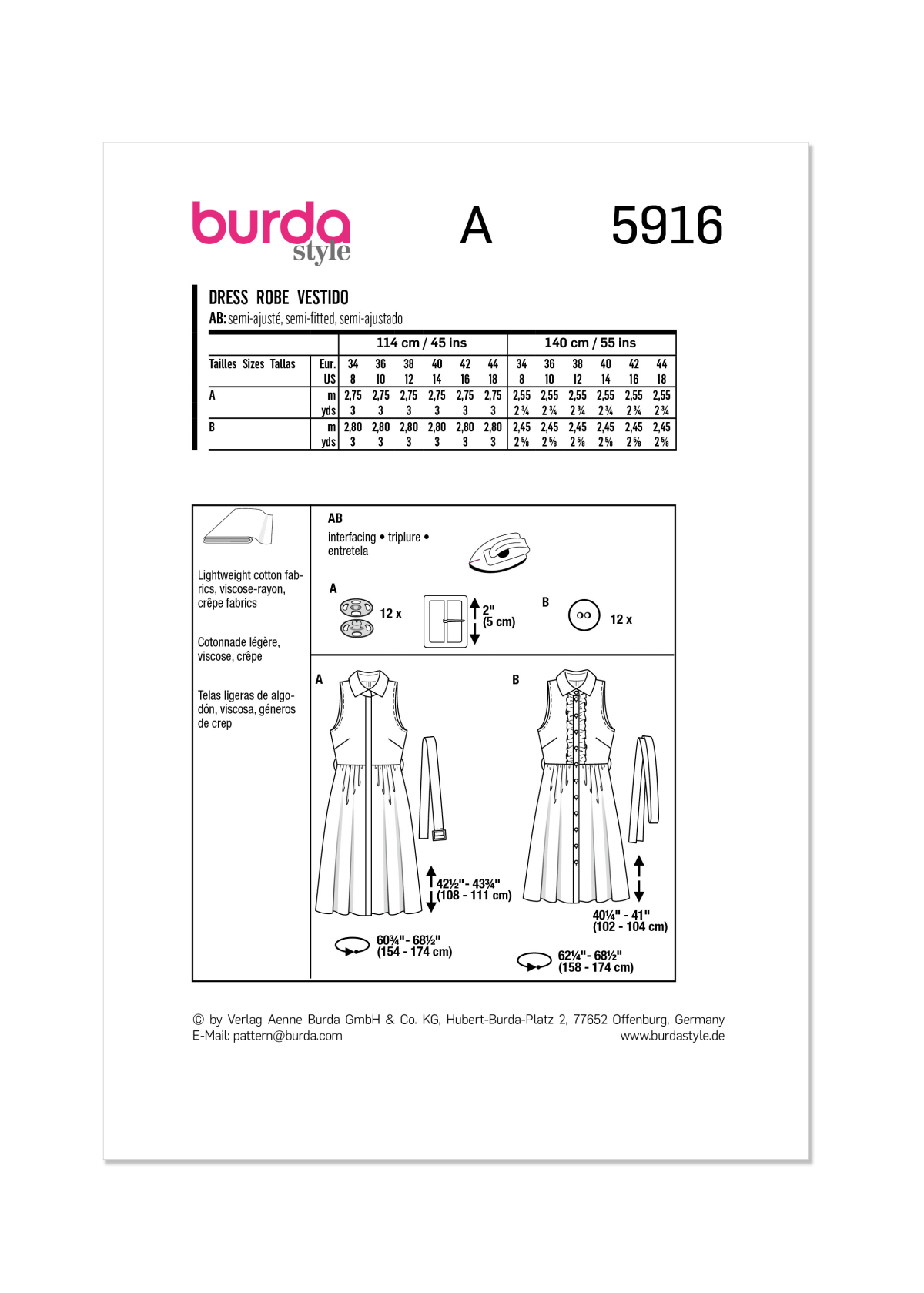 Burda Style Pattern 5916 Misses' Dress