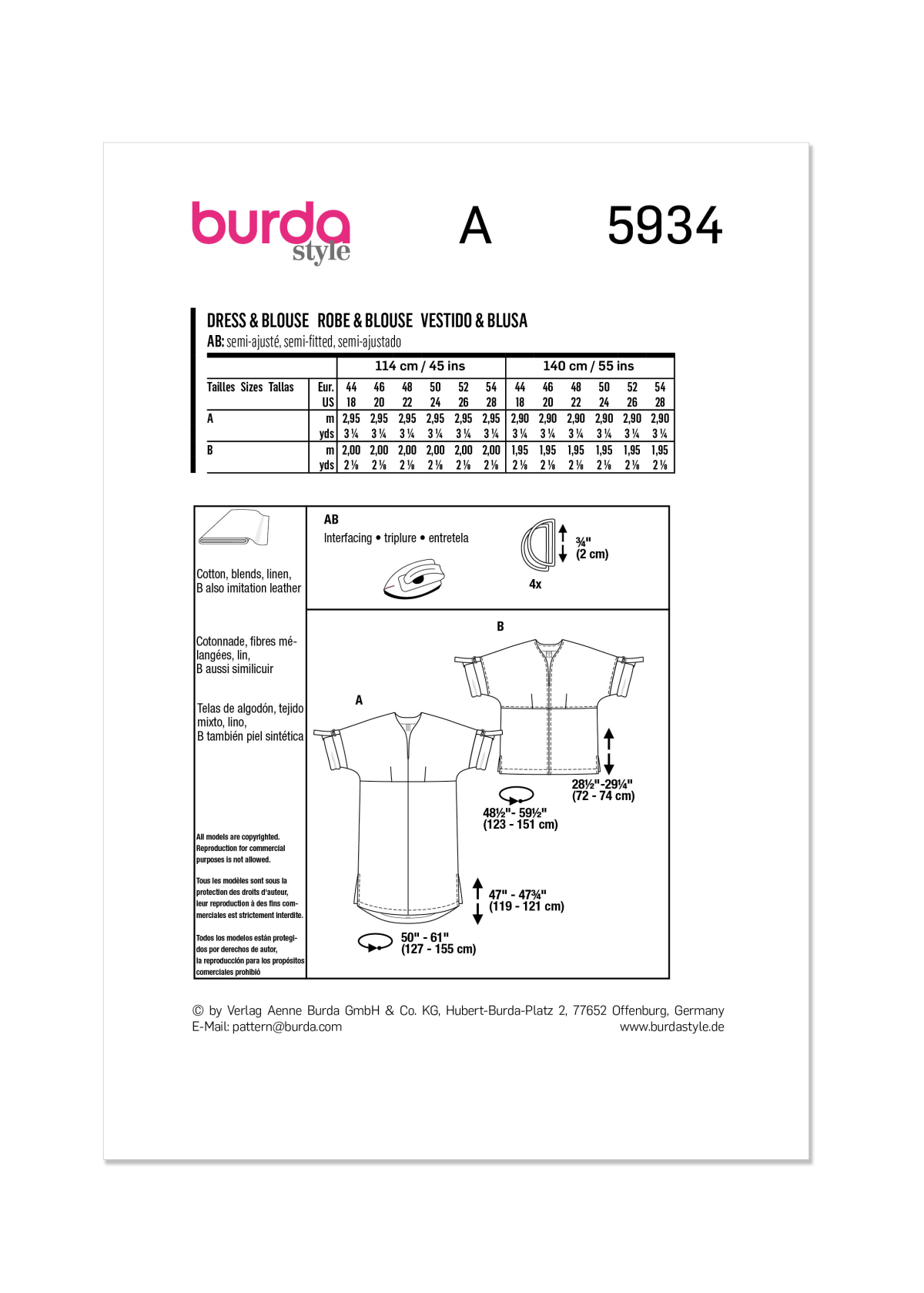 Burda Style Pattern 5934 Misses' Dress and Top