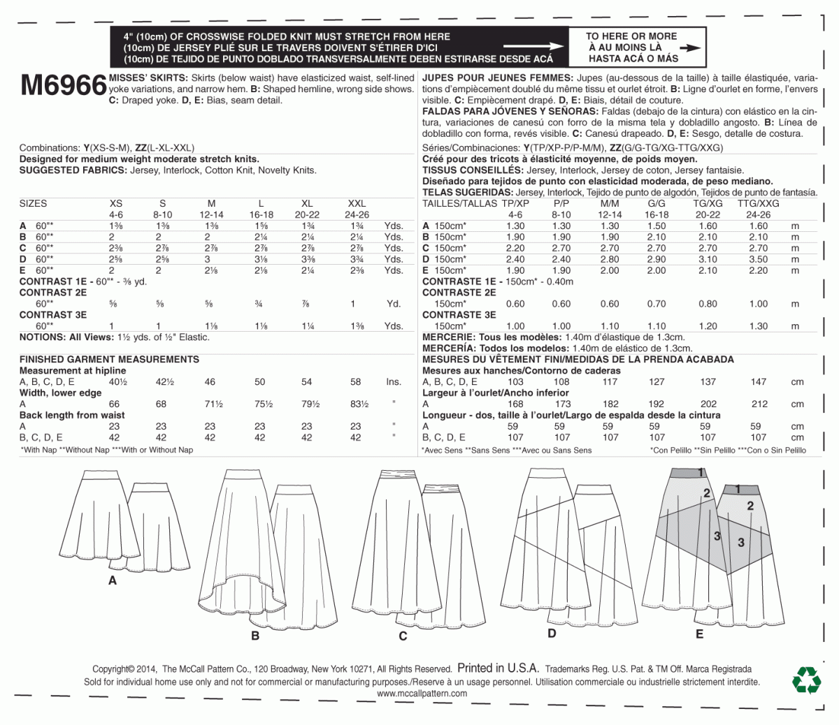 McCall's Sewing Pattern M6966 Misses' Skirts