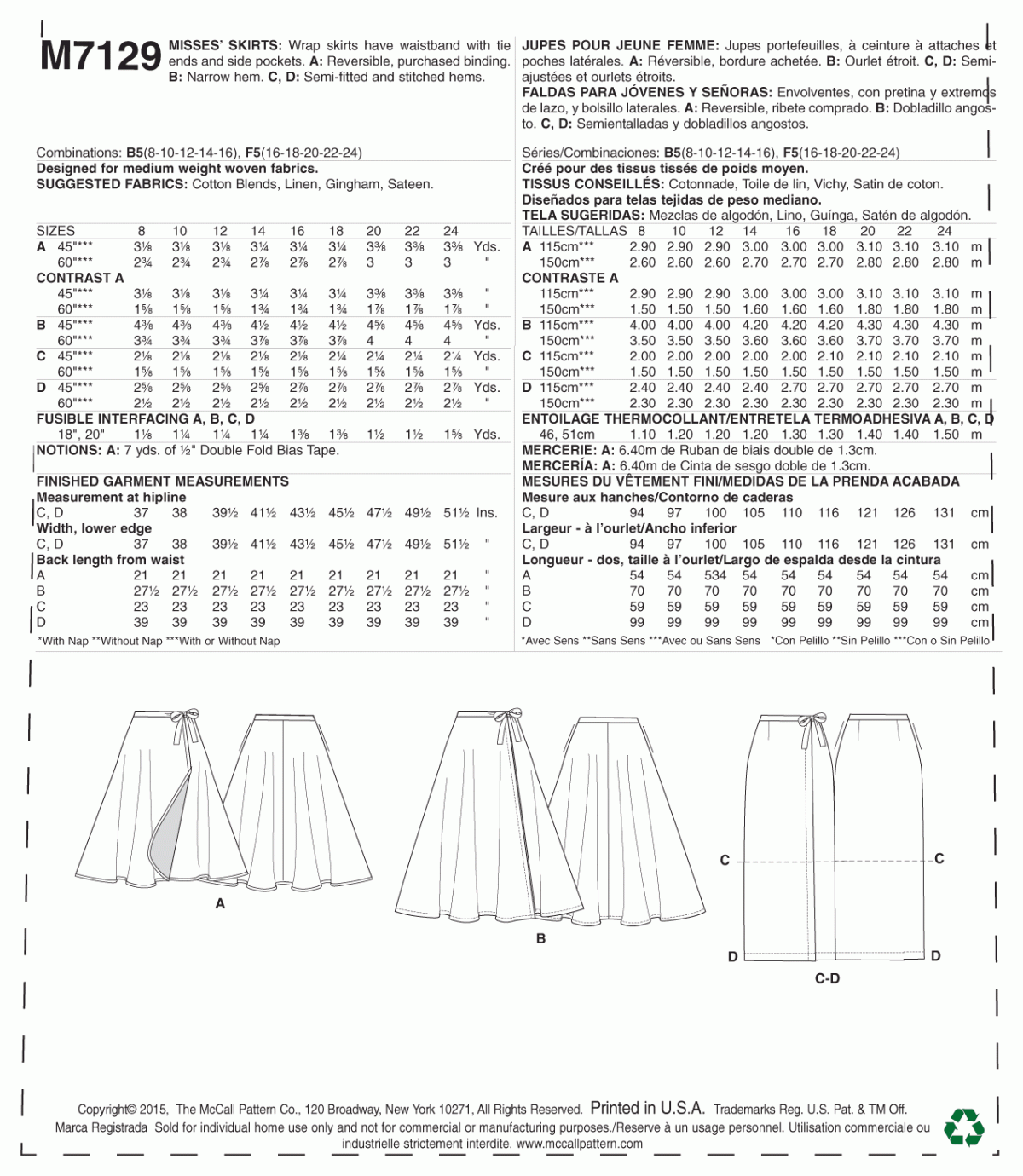 McCall's Sewing Pattern M7129 Misses' Skirts