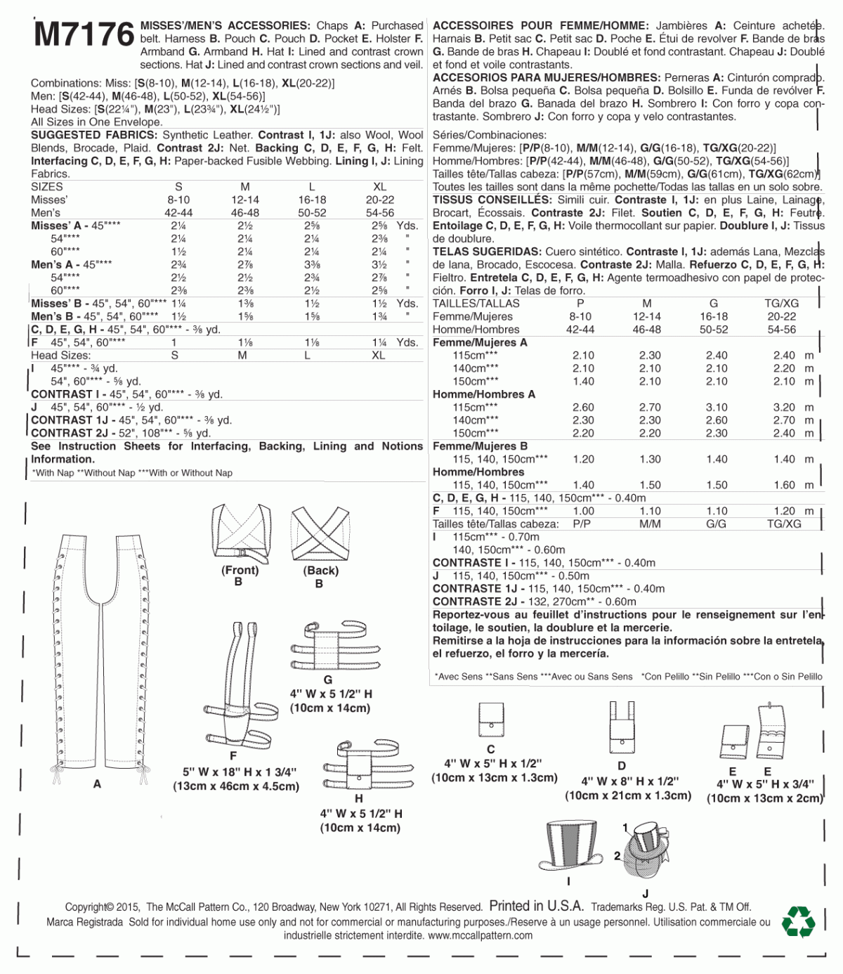 McCall's Sewing Pattern M7176 Misses'/Men's Accessories