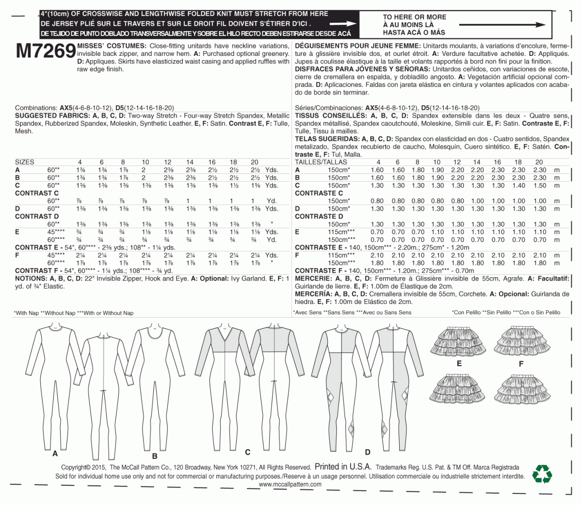 McCall's Sewing Pattern M7269 Misses' Costumes