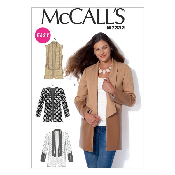 McCall's Sewing Pattern M7332 Misses' Open Front Vest and Jackets