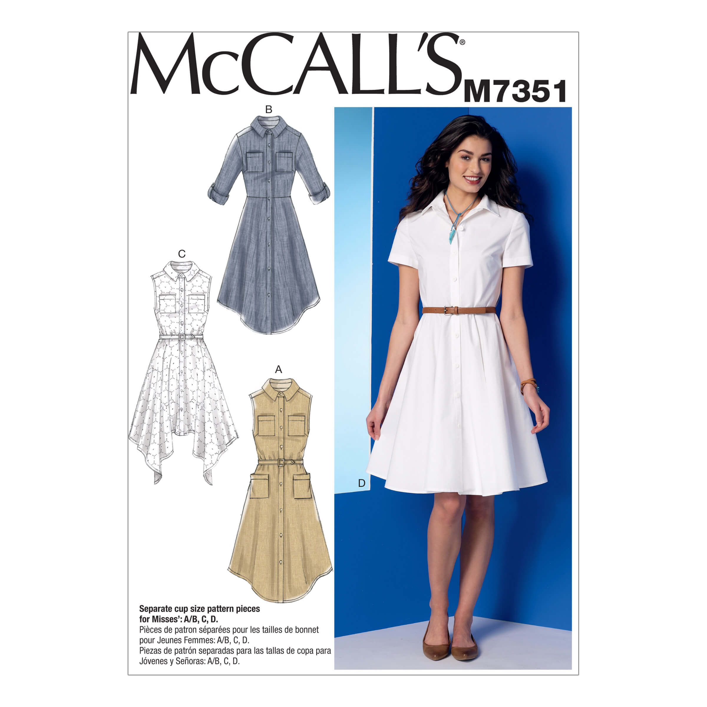 McCall's Dress Pattern M7351 Misses' Shirtdresses with Pockets and Belt