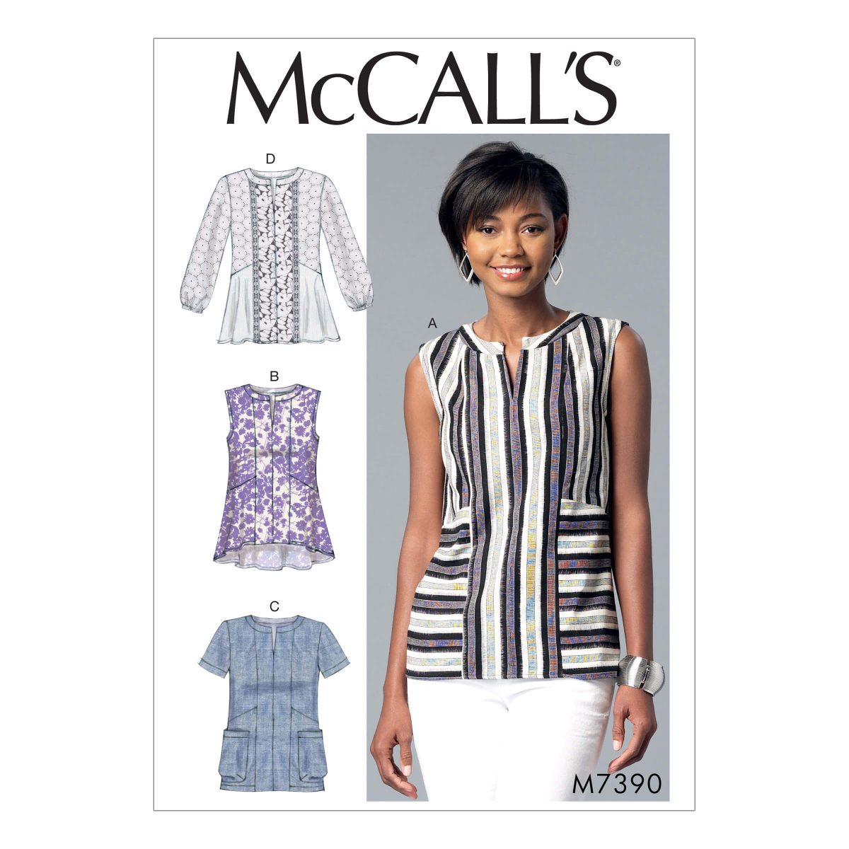 McCall's Sewing Pattern M7390 Misses' Split-Neck, Seam-Detail Tops