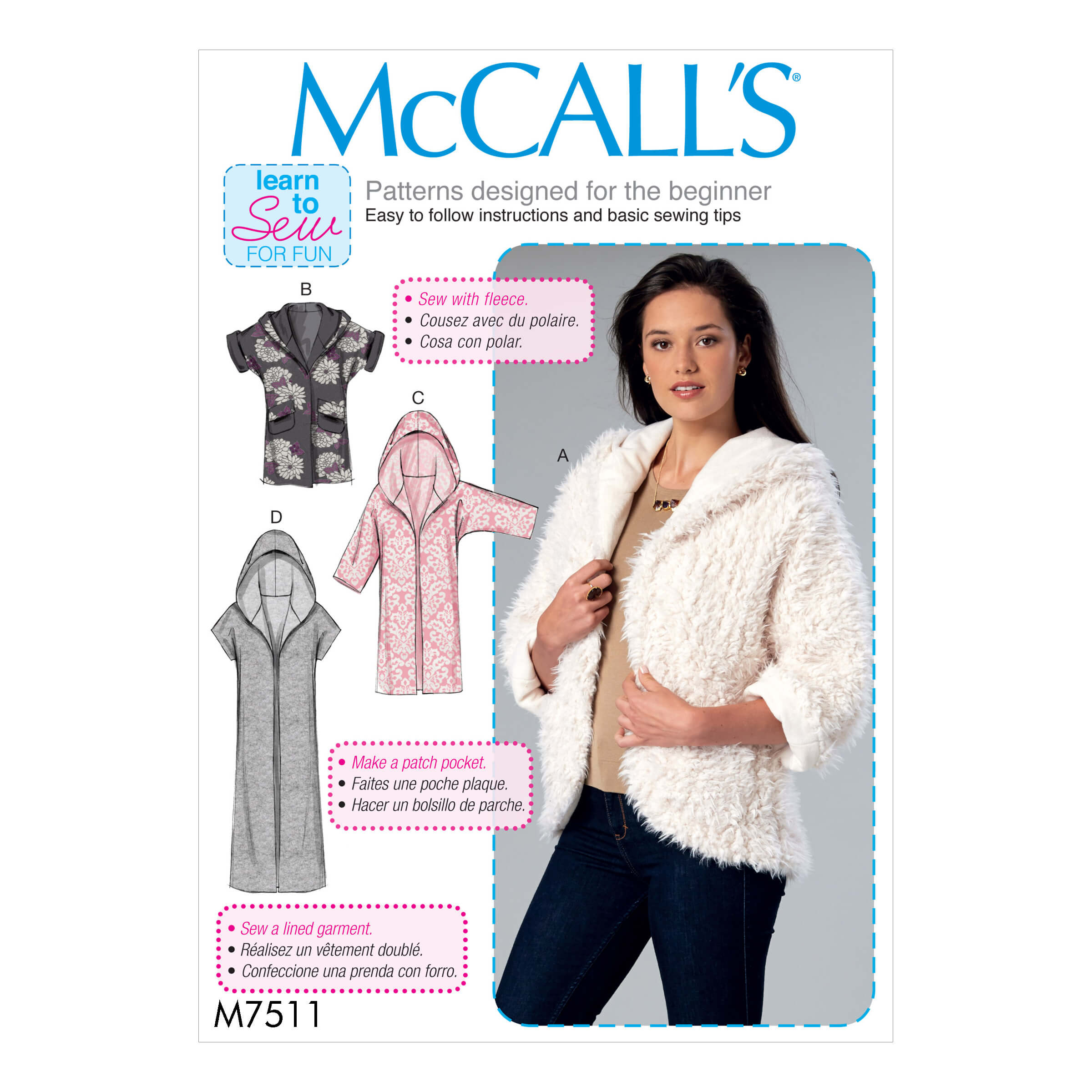 McCall's Sewing Pattern M7511 Misses' Open-Front Jackets with Shawl Collar and Hood