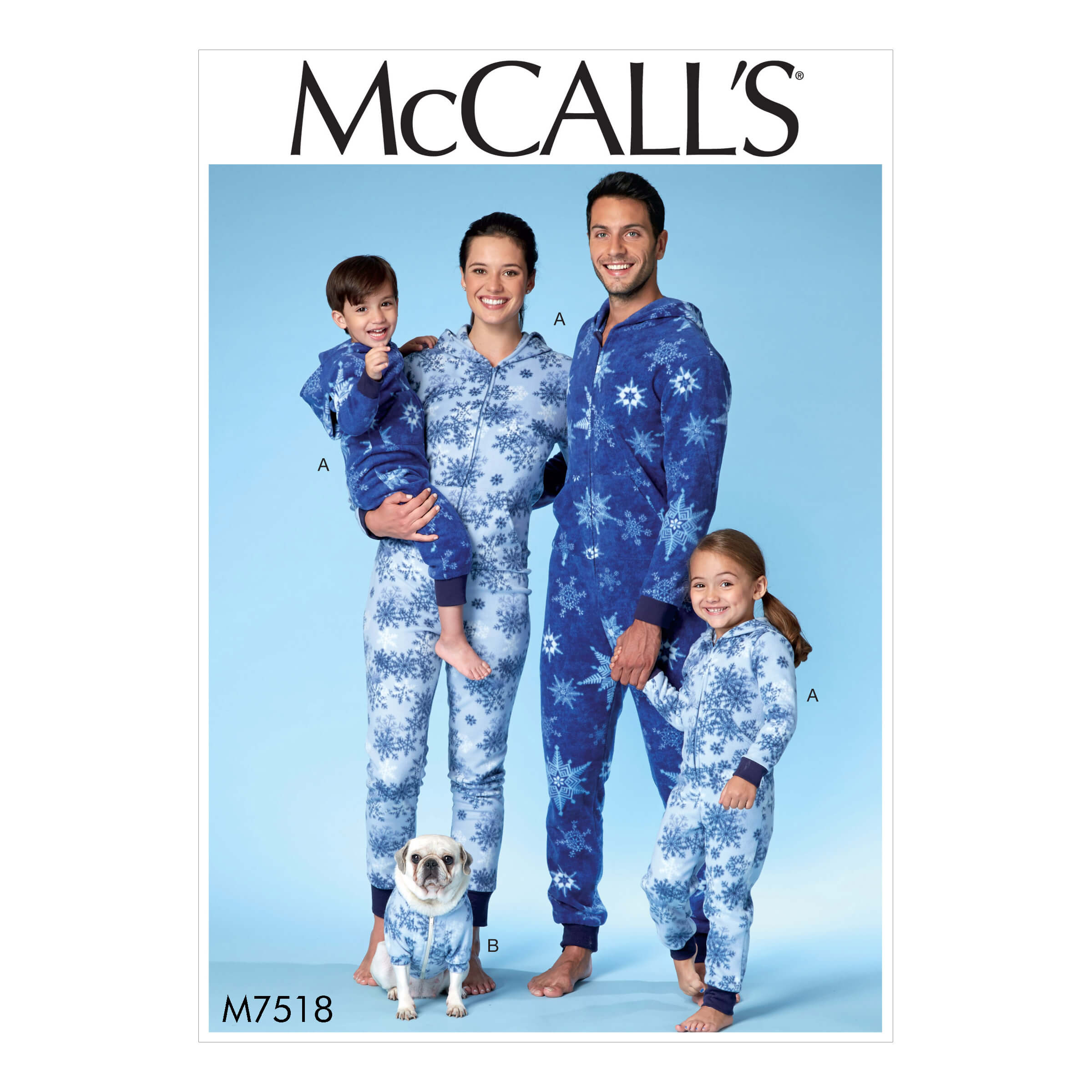 McCall's Sewing Pattern M7518 Men's/Misses'/Boys'/Girls'/Children's Hooded Jumpsuits and Dog Coat with Kangaroo Pocket