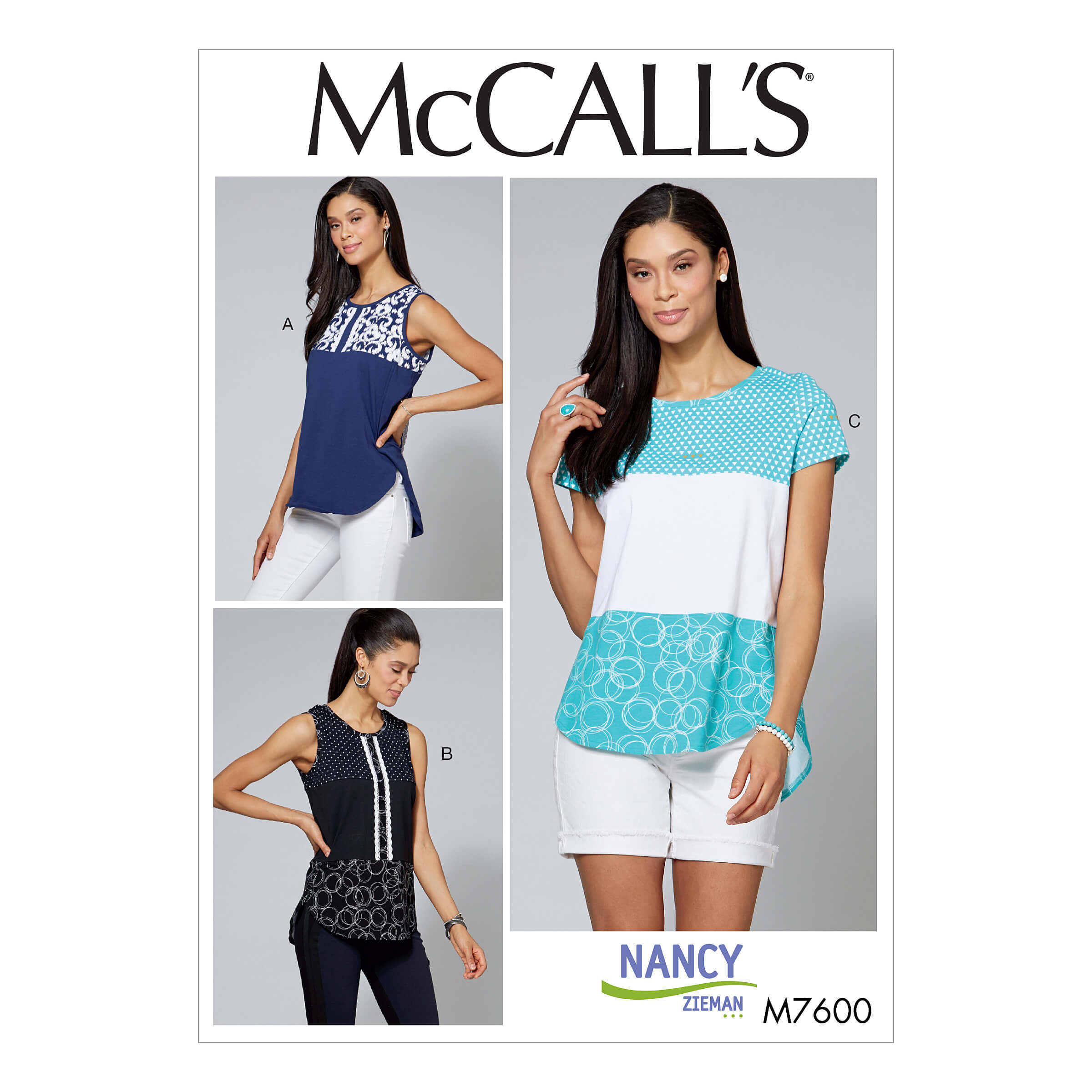 McCall's Sewing Pattern M7600 Misses'/Women's Pullover Tops with Contrast and Sleeve Variations