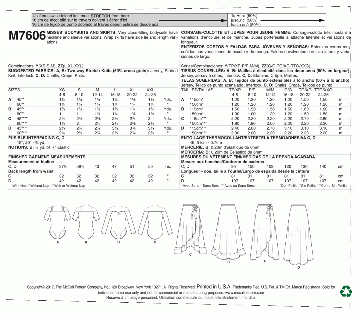 McCall's Sewing Pattern M7606 Misses' Off-the-Shoulder Bodysuits and Wrap Skirts with Side Tie