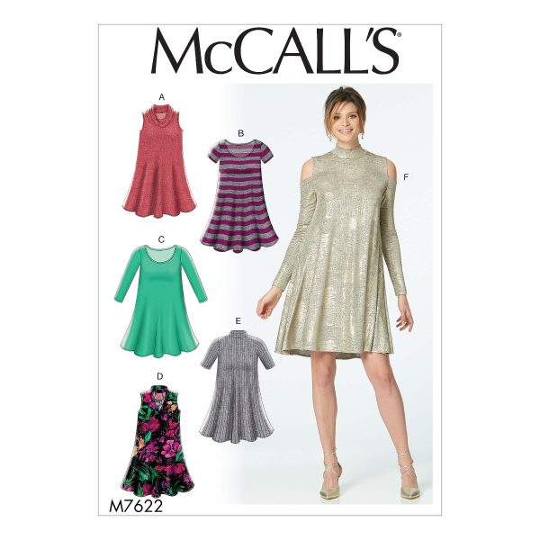 McCall's Sewing Pattern M7622 Misses' Knit Swing Dresses with Neckline and Sleeve Variations