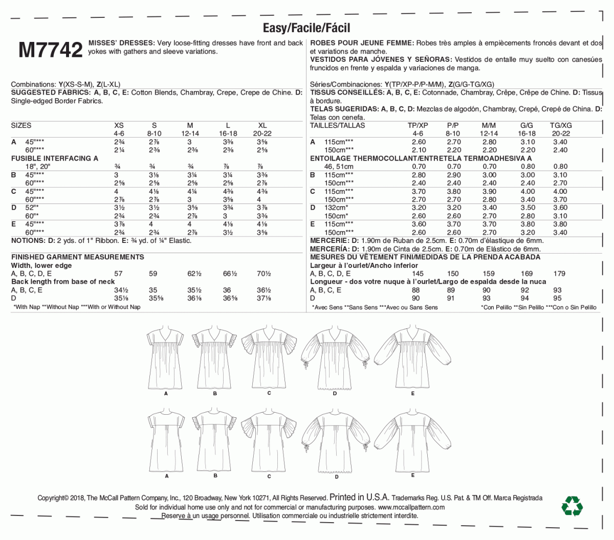 McCall's Sewing Pattern M7742 Misses' Dresses