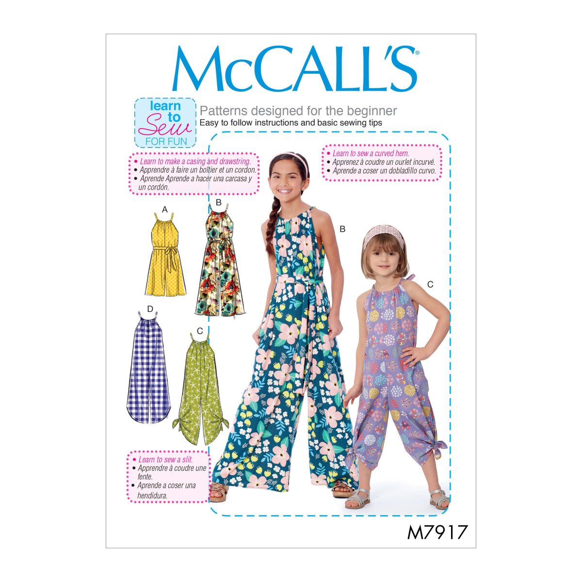 McCall's Sewing Pattern M7917 Children's and Girl's Romper, Jumpsuit and Belt