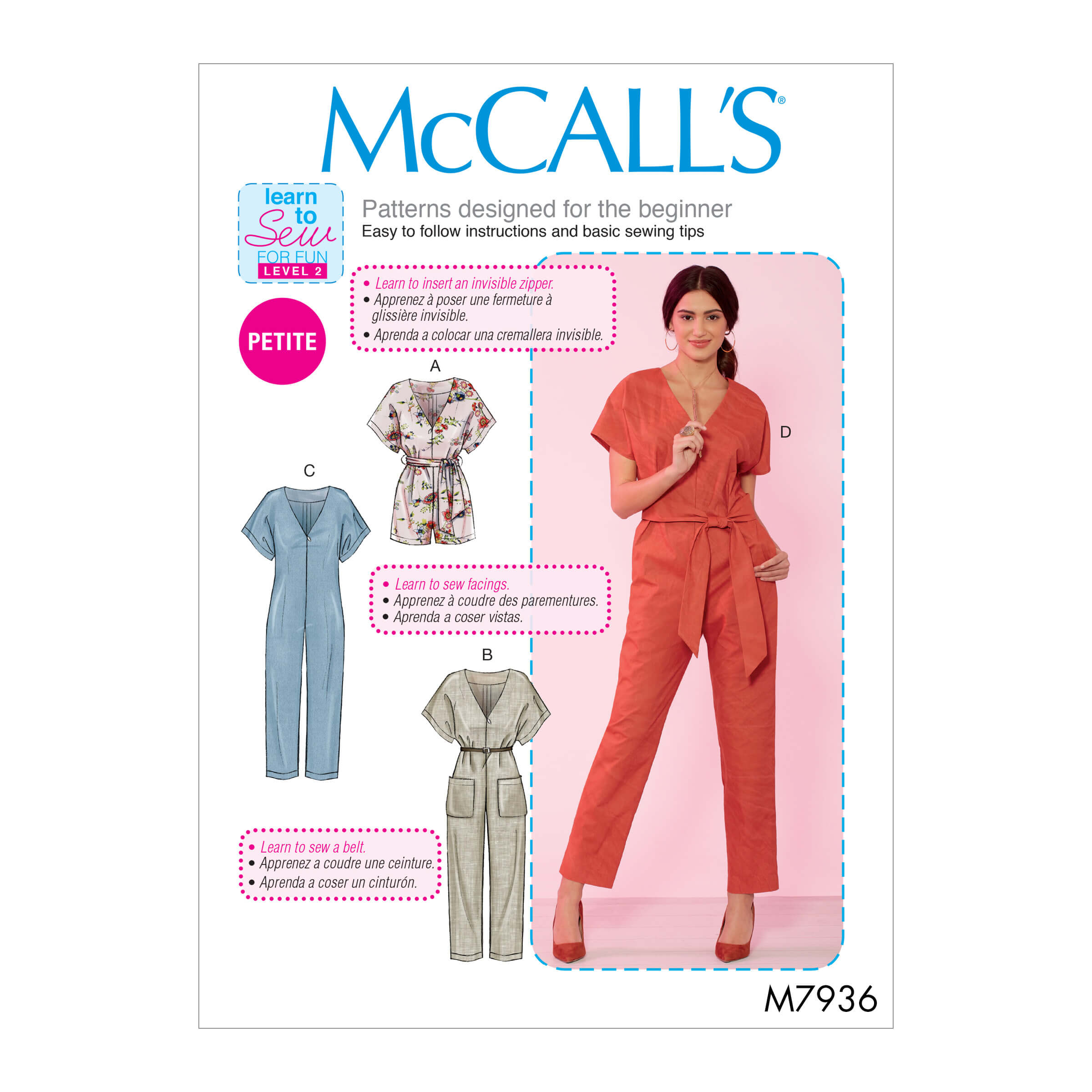 McCall's Sewing Pattern M7936 Misses'/Miss Petite Romper, Jumpsuit and Belt