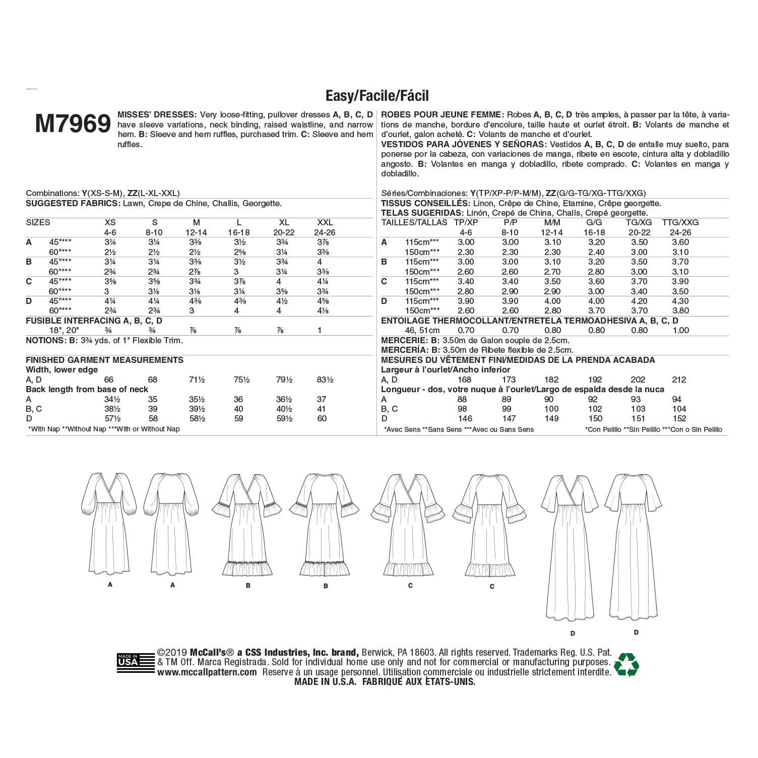 McCall's Sewing Pattern M7969 Misses' Dresses