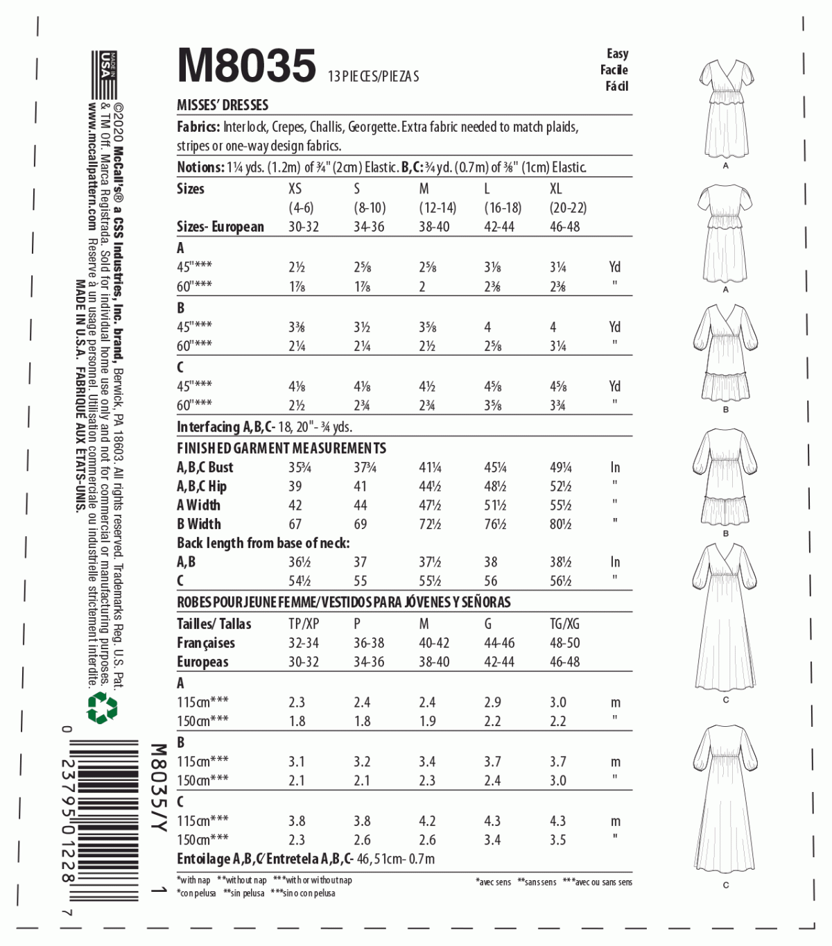 McCall's Sewing Pattern M8035 Misses' Dresses #BrynnMcCalls