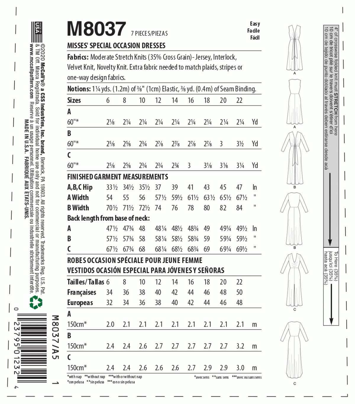 McCall's Sewing Pattern M8037 Misses' Special Occasion Dresses #MaraMcCalls
